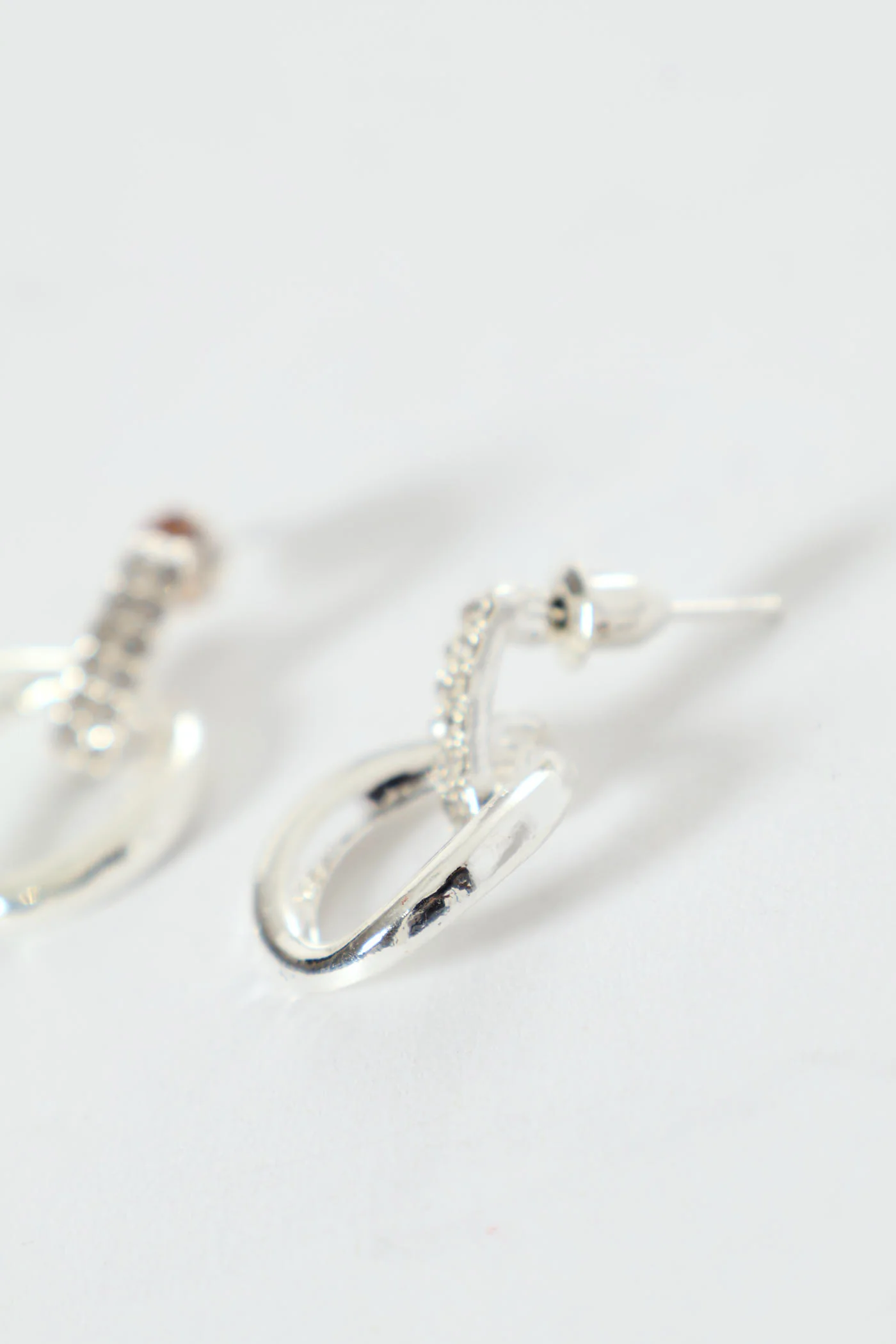 Diamante Small Door Knocker Earring - Silver - Image 2