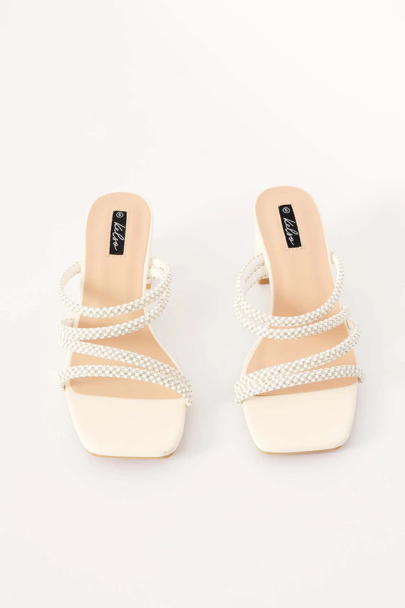 Diamante Strap Block Heel - White - Image 2