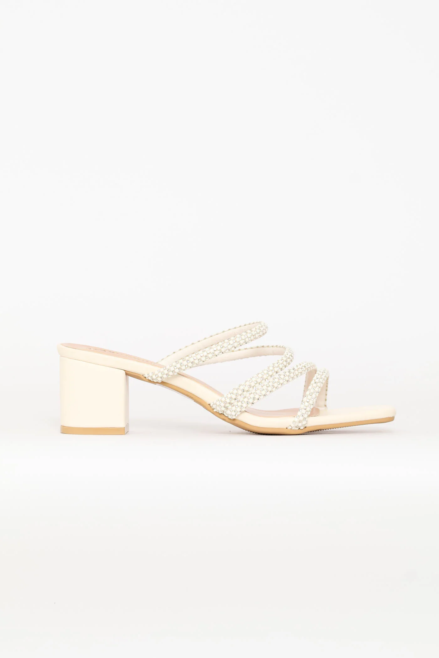 Diamante Strap Block Heel - White - Image 3