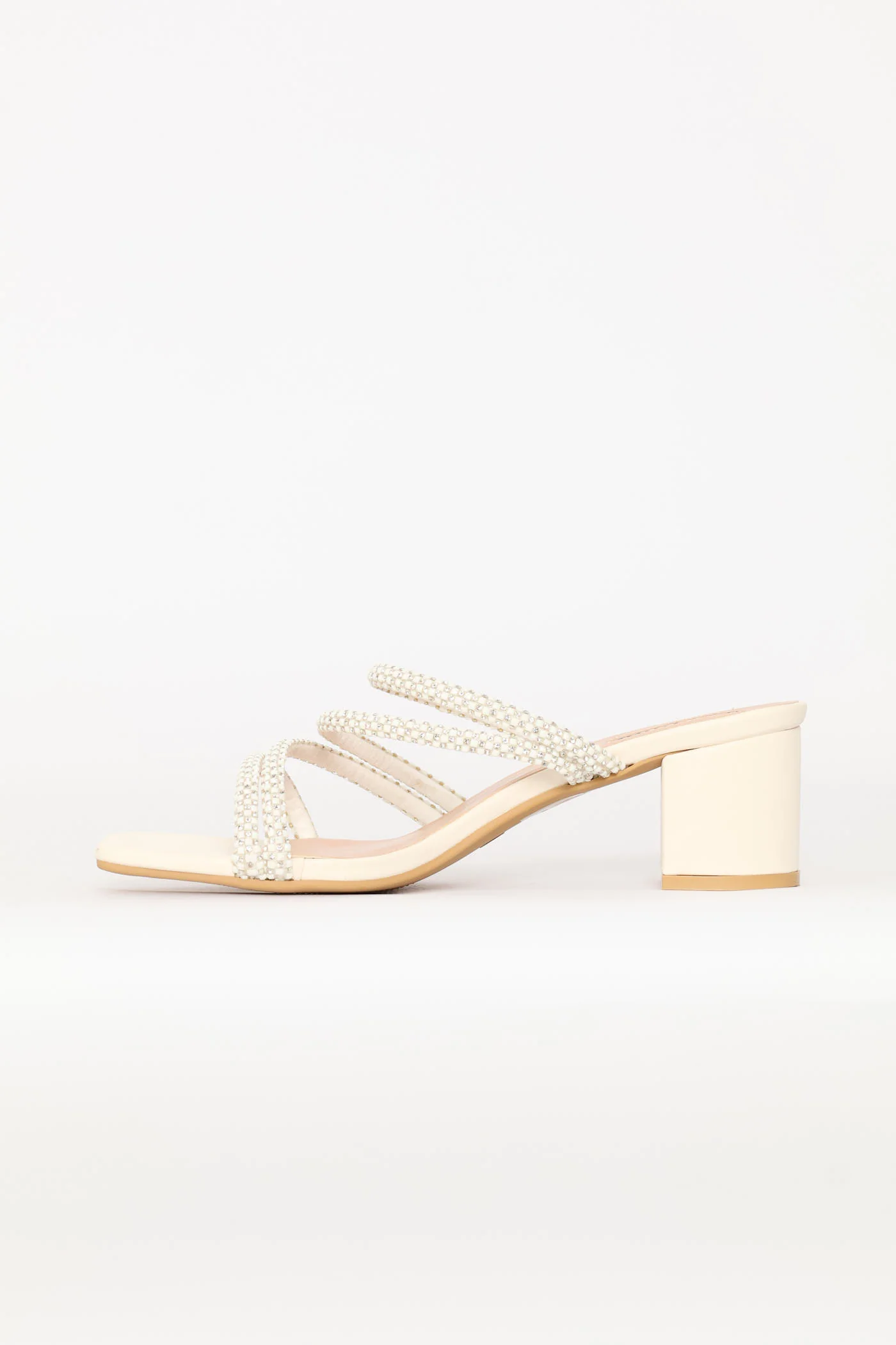 Diamante Strap Block Heel - White - Image 4