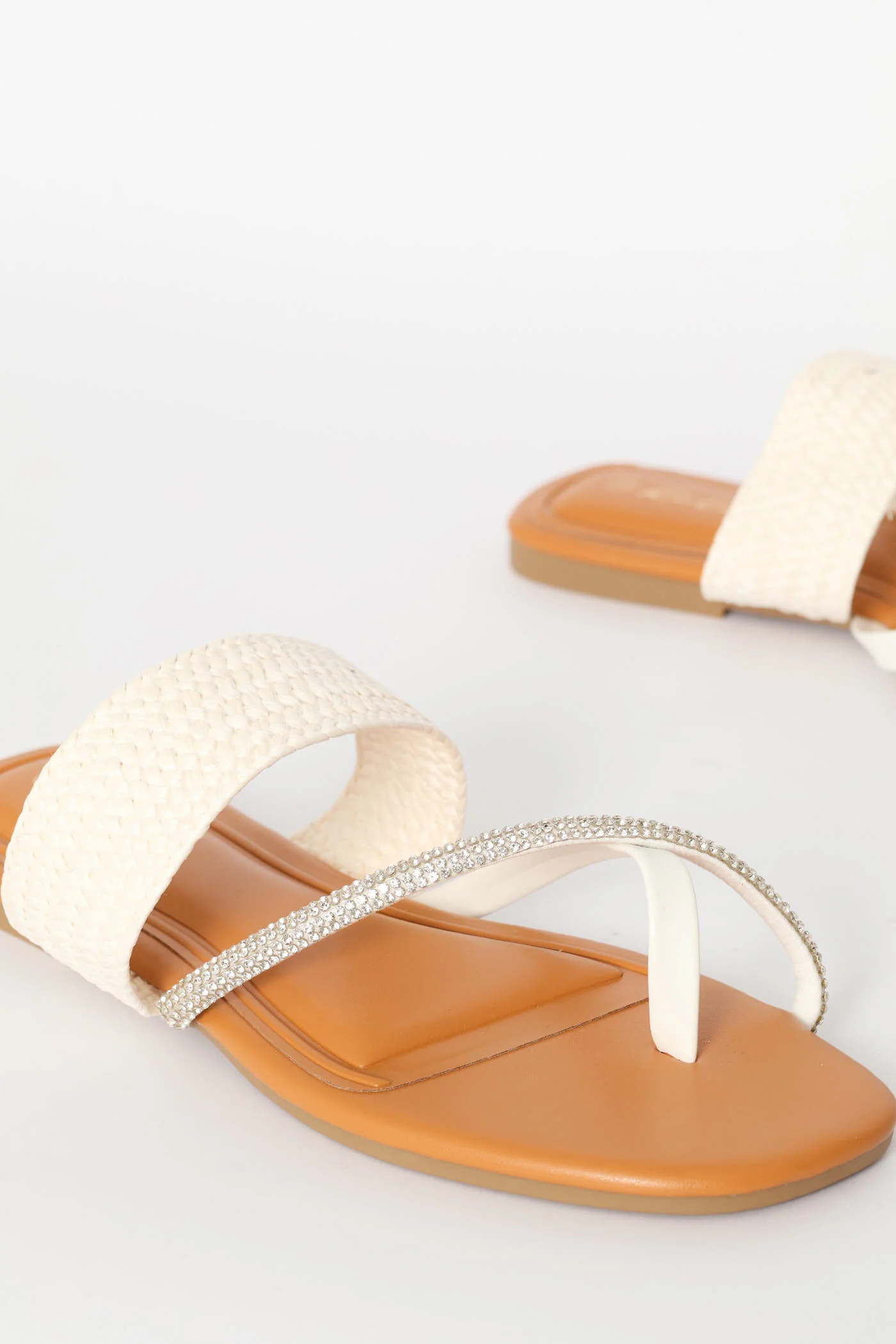 Diamante Strap Toe Post Sandal - White - Image 2
