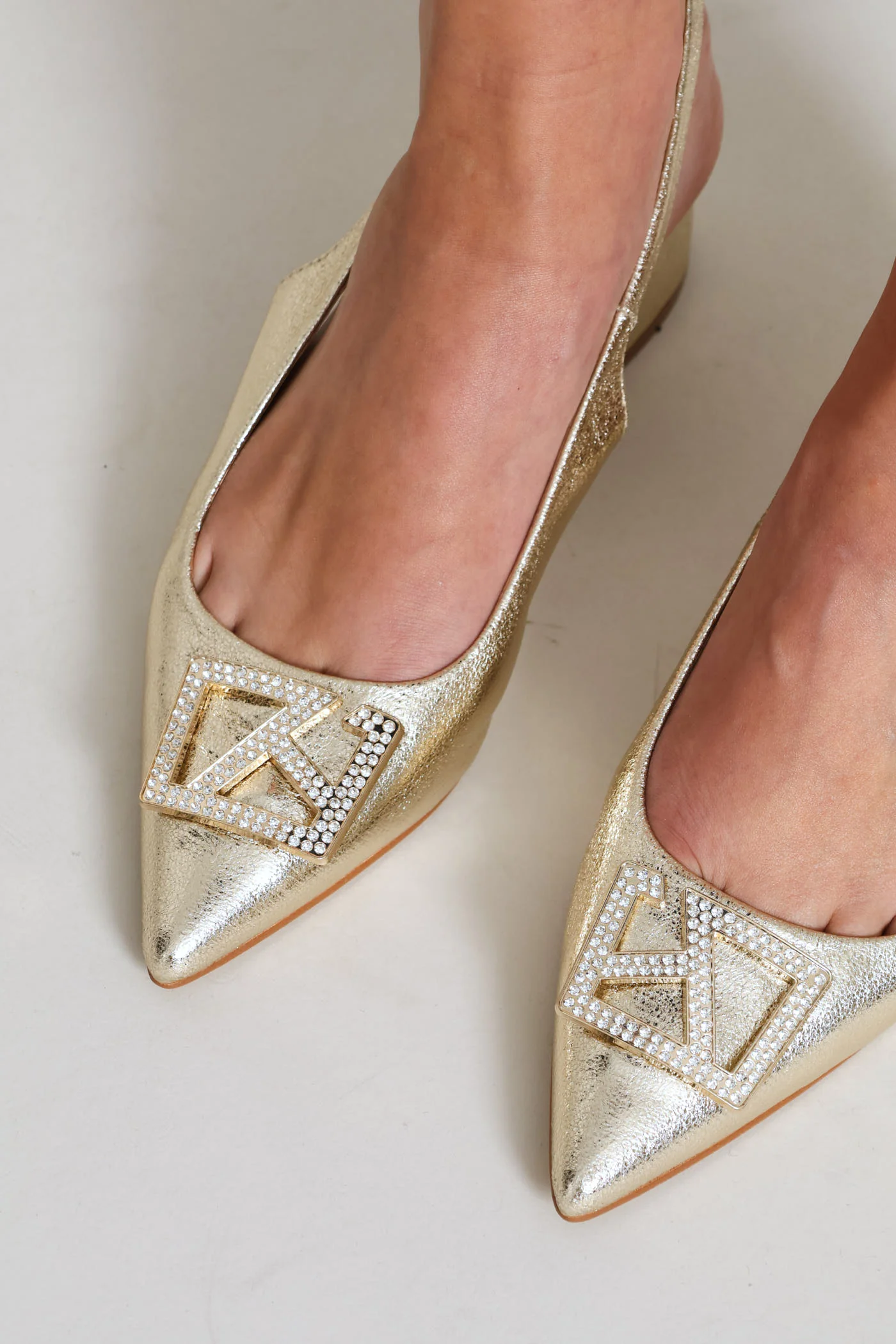 Diamante Trim Block Mule Heel - Gold - Image 2