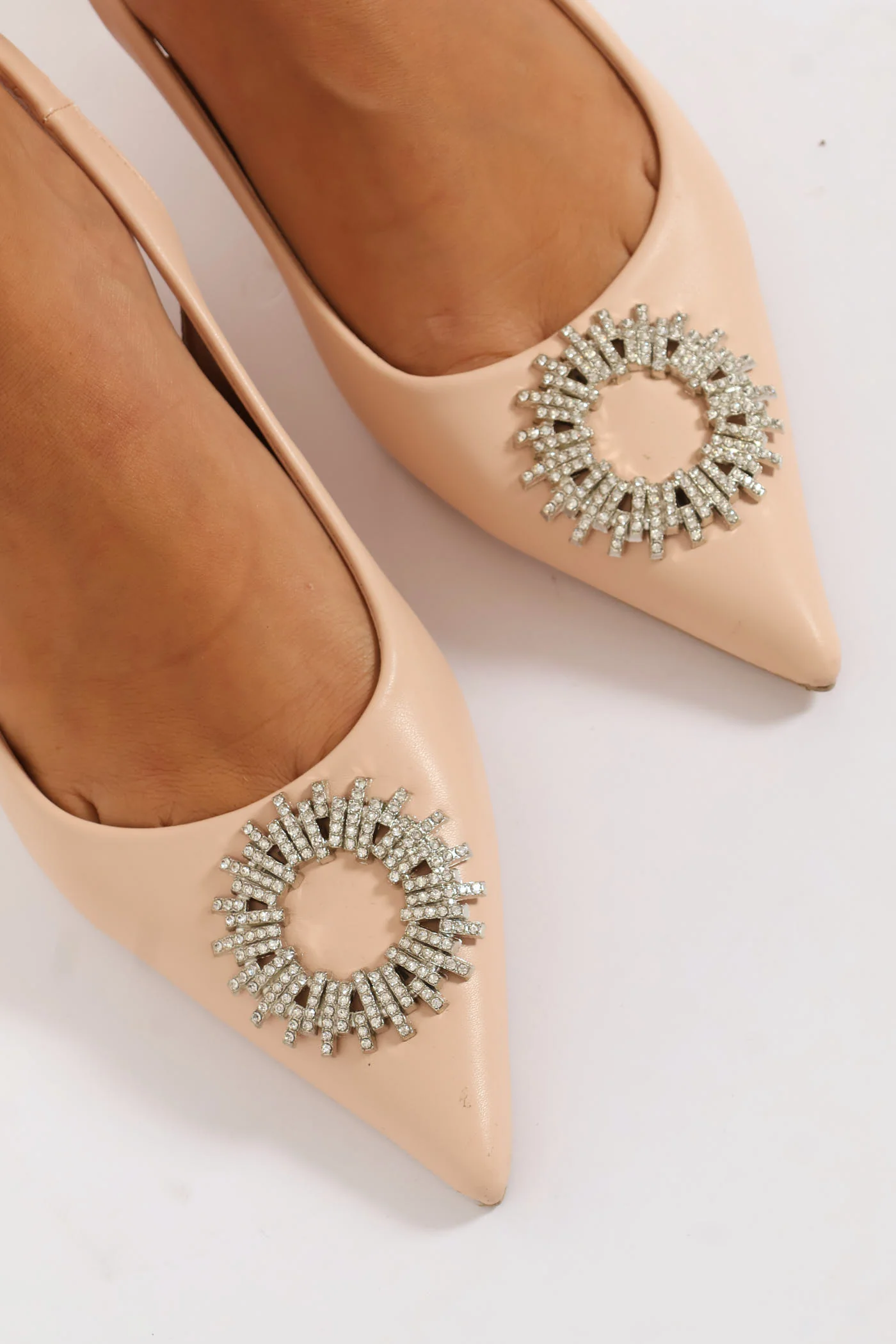 Diamante Trim Pointy Slingback Heel - Blush - Image 4