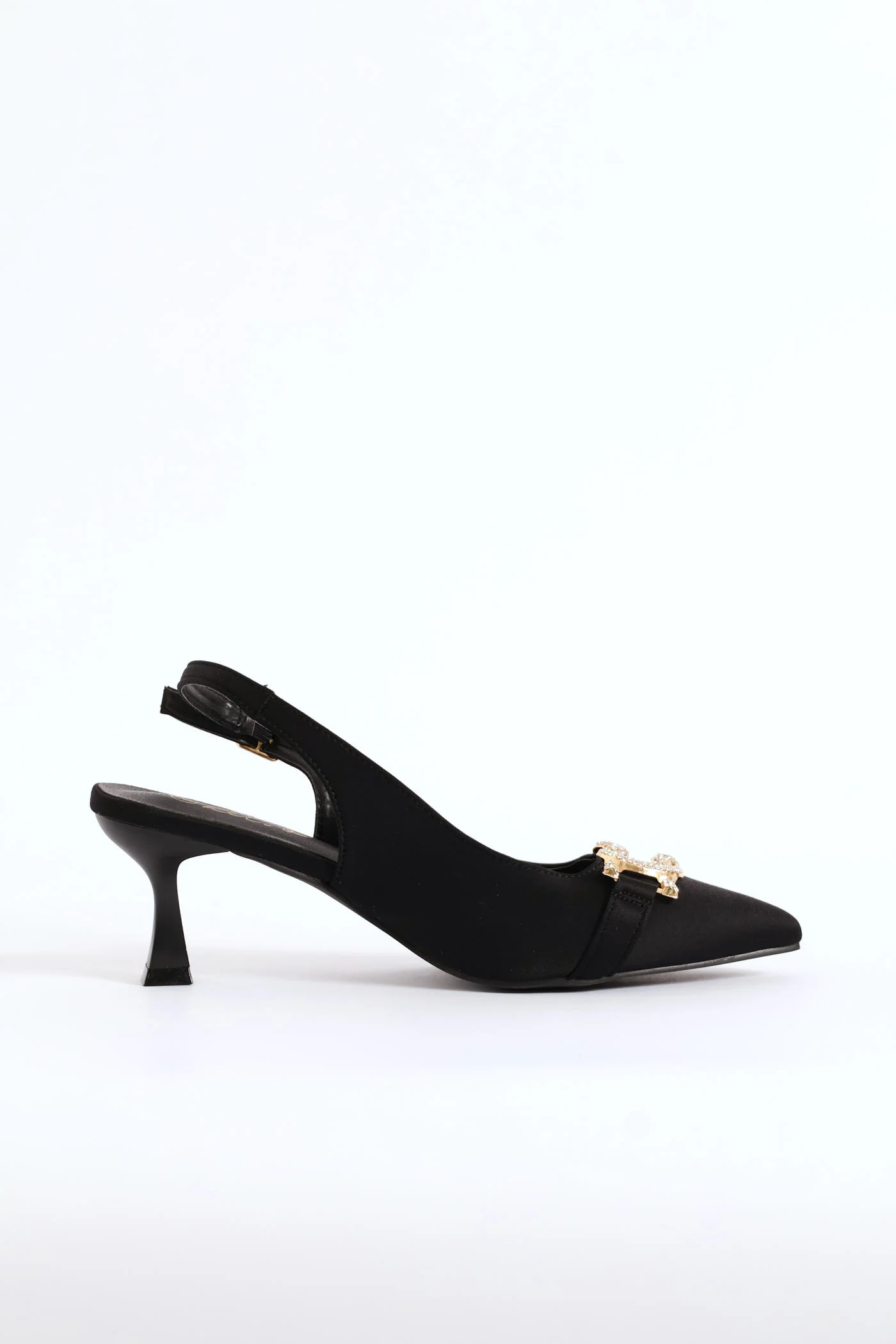 Diamante Trim Slingback Kitten Heel - Black - Image 2