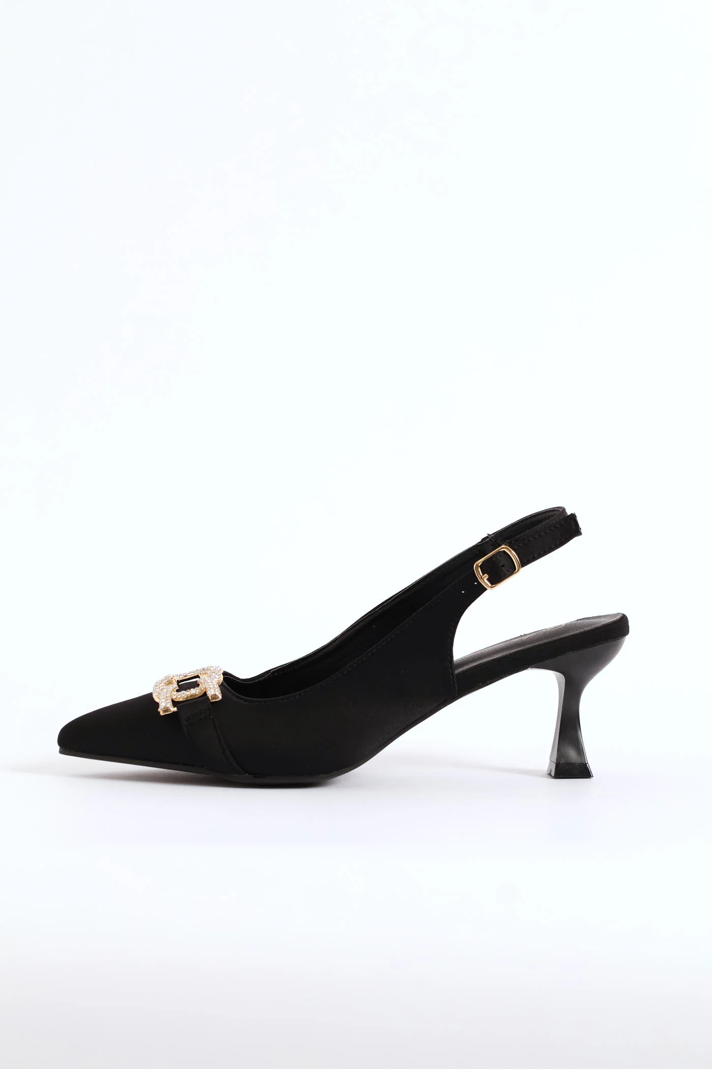 Diamante Trim Slingback Kitten Heel - Black - Image 3
