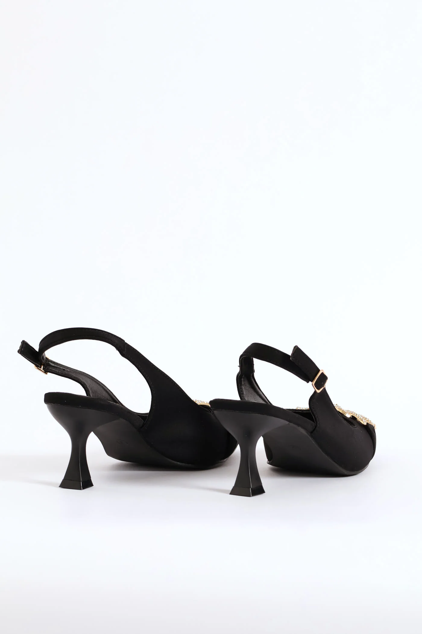 Diamante Trim Slingback Kitten Heel - Black - Image 4
