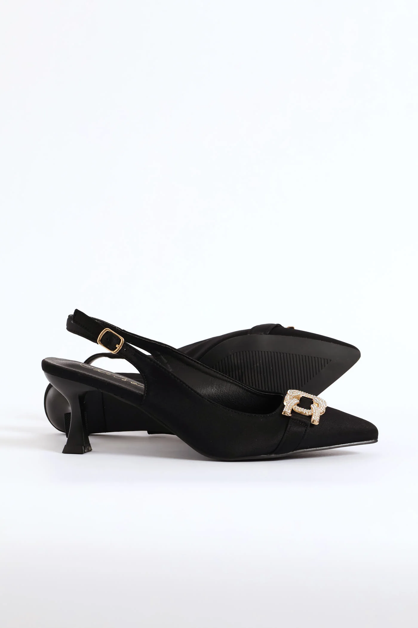 Diamante Trim Slingback Kitten Heel - Black - Image 5