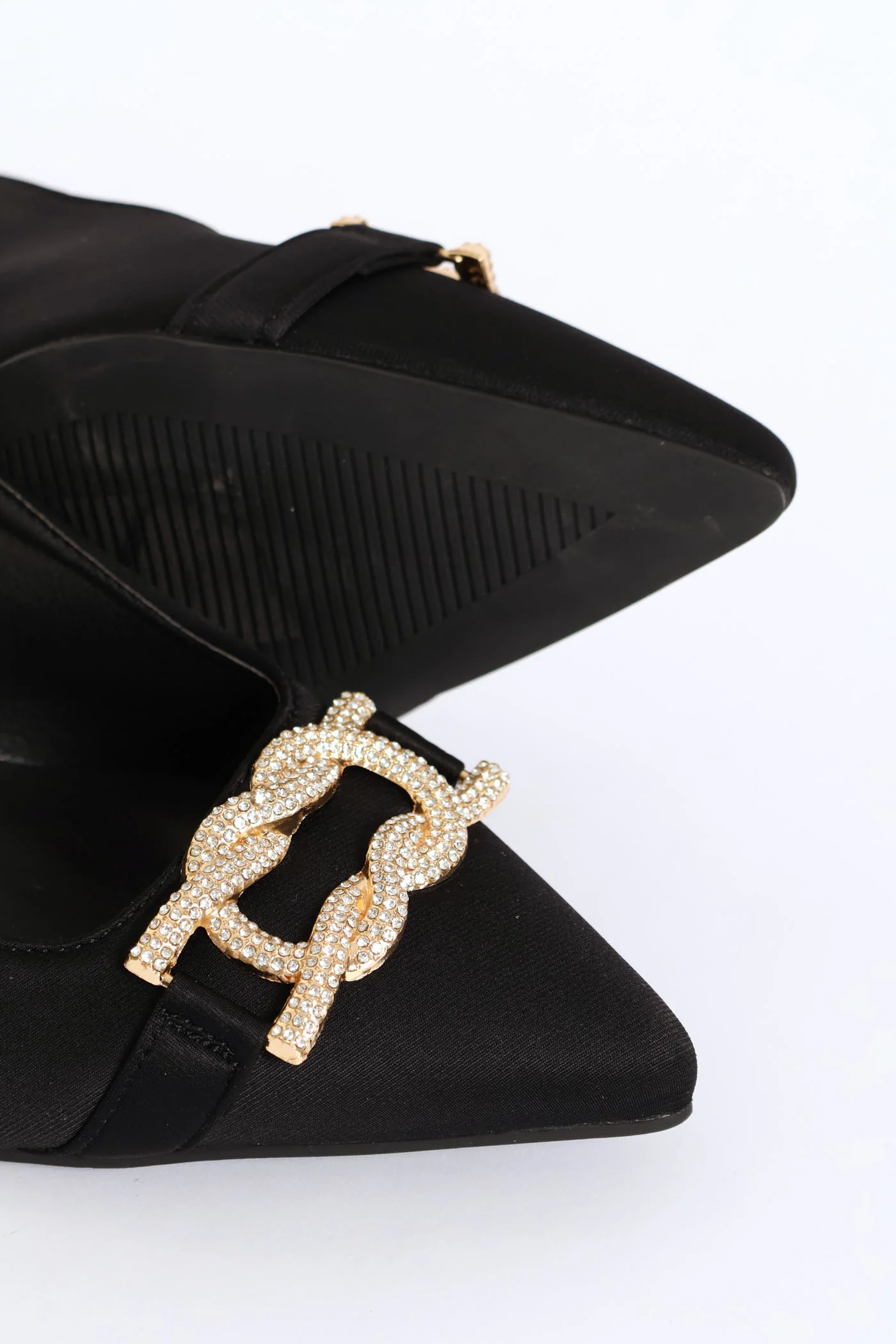 Diamante Trim Slingback Kitten Heel - Black - Image 6