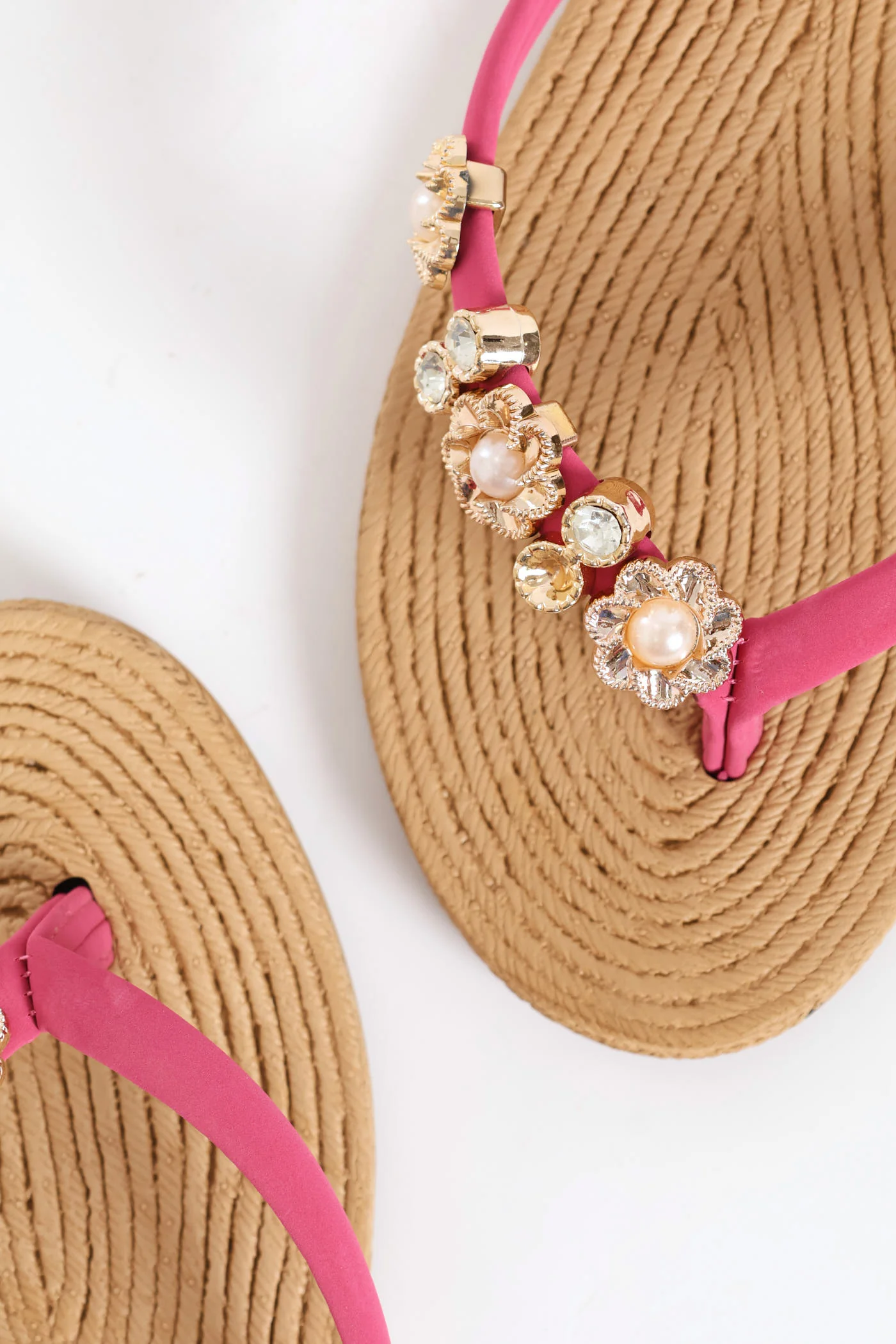 Diamante Trim Thong Sandal - Fuchsia - Image 2