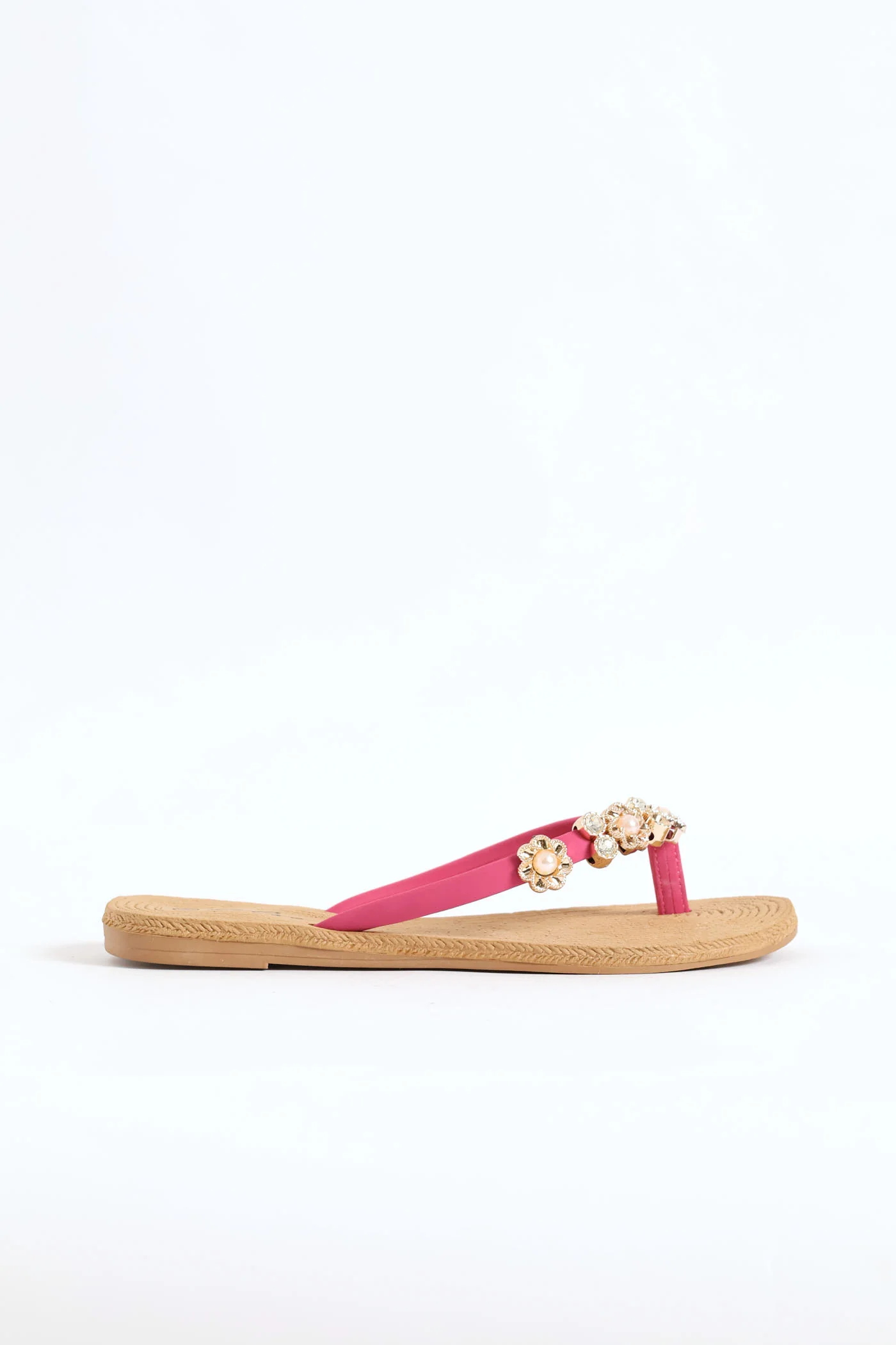 Diamante Trim Thong Sandal - Fuchsia - Image 3