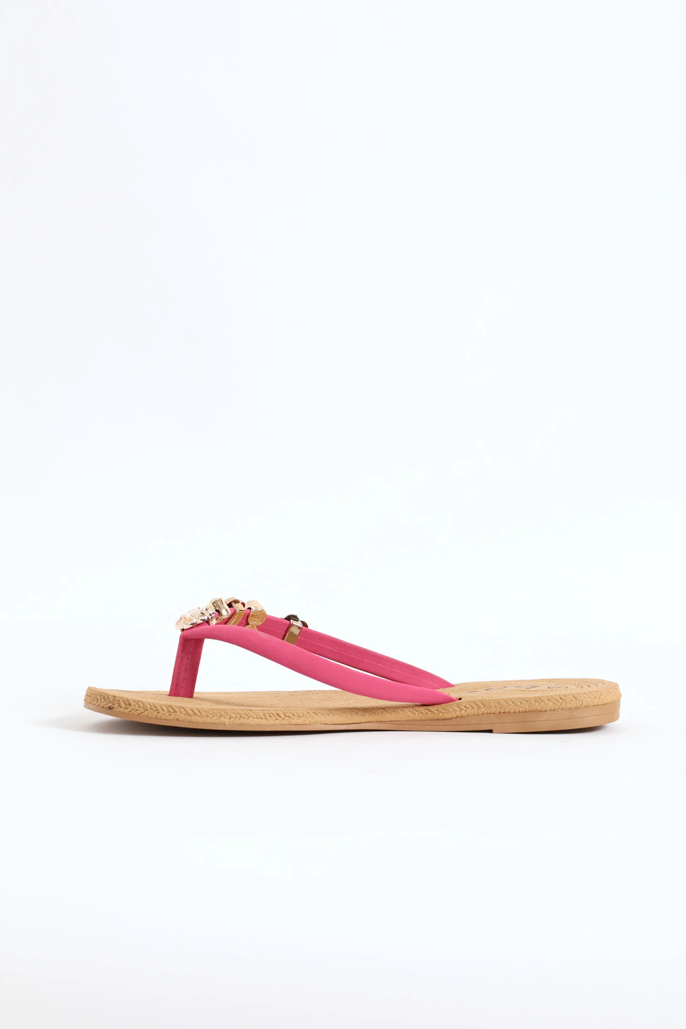 Diamante Trim Thong Sandal - Fuchsia - Image 4