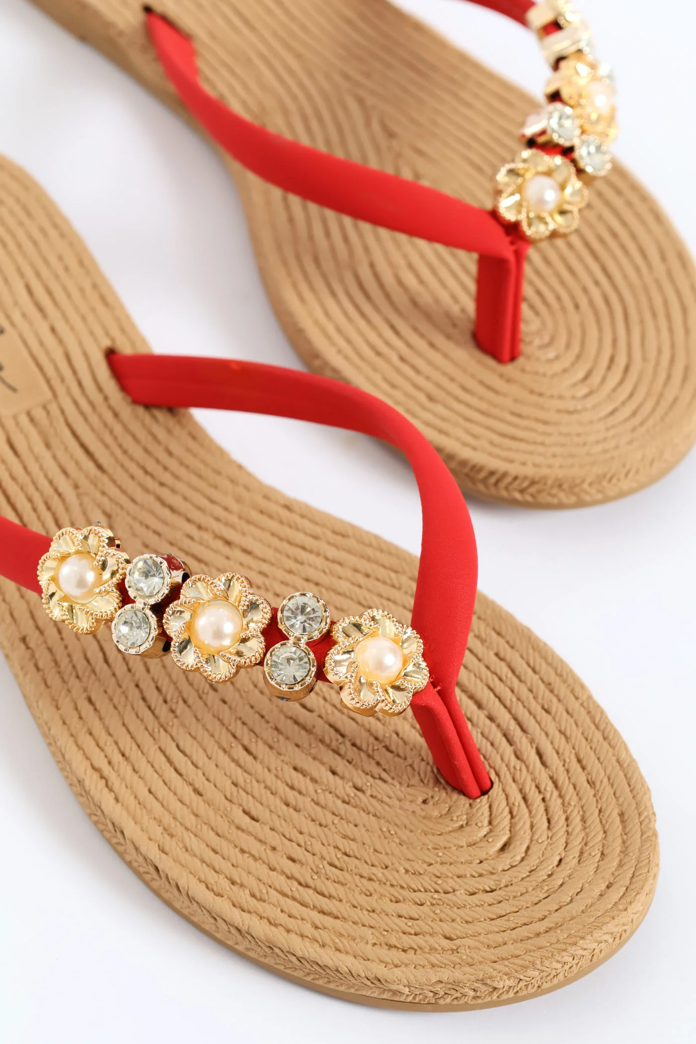 Diamante Trm Thong Sandal - Red - Image 2