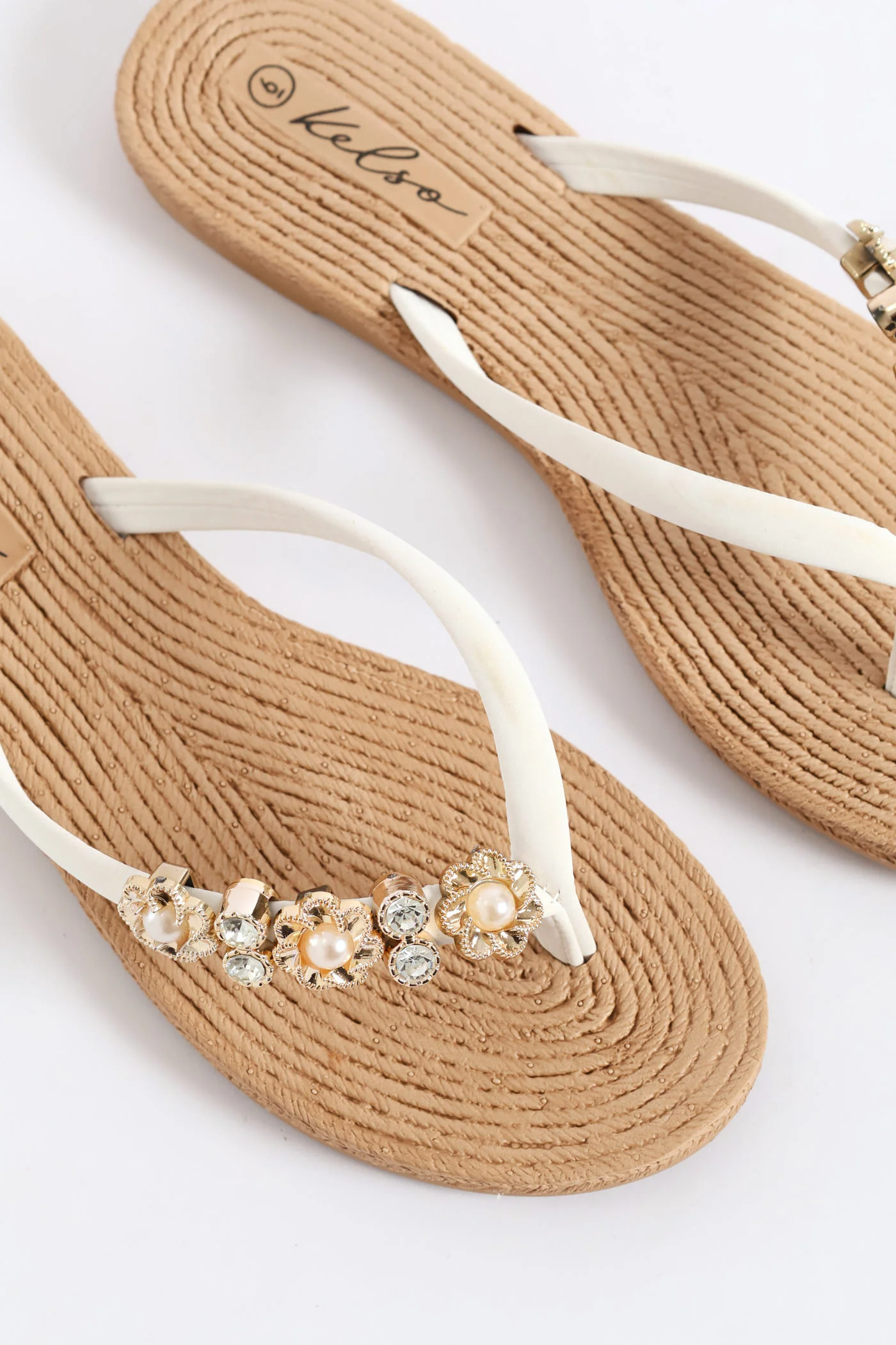 Diamante Trim Thong Sandal - White - Image 2