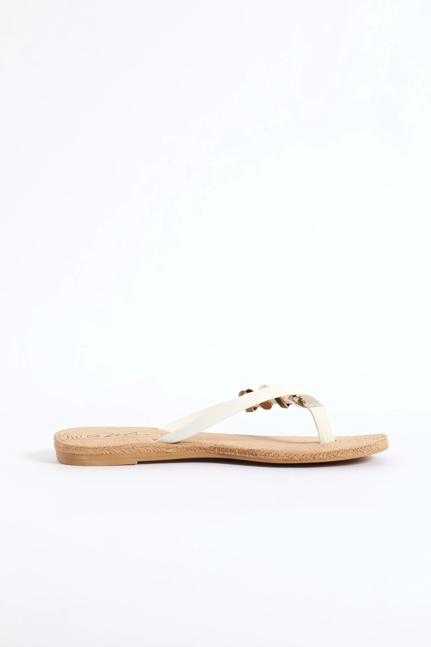 Diamante Trim Thong Sandal - White - Image 3
