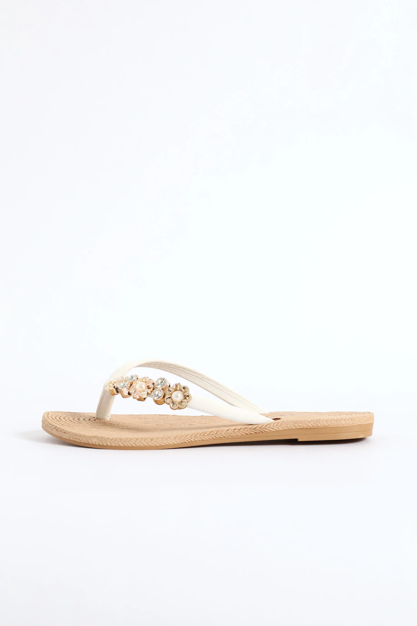 Diamante Trim Thong Sandal - White - Image 4
