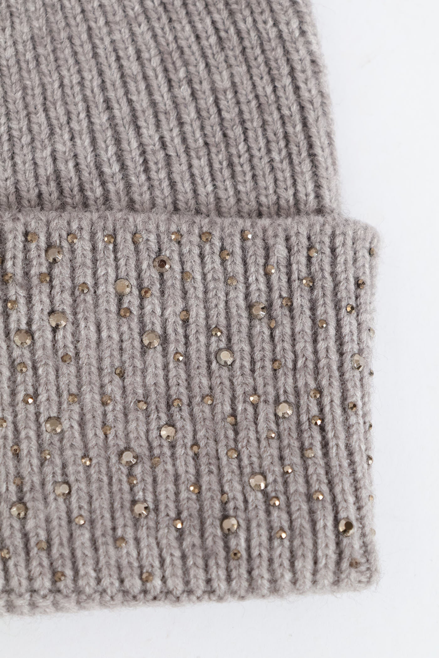 Diamante Turn Up Beanie - Grey - Image 2
