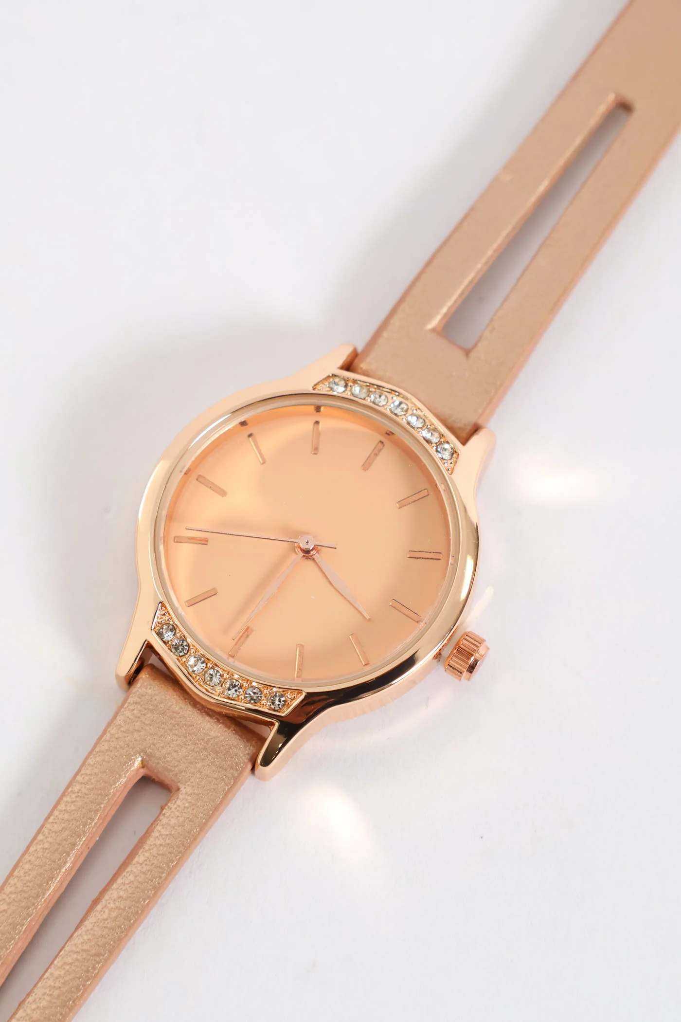Diamante Watch With Cutout Strap - Rose Gold - Image 2