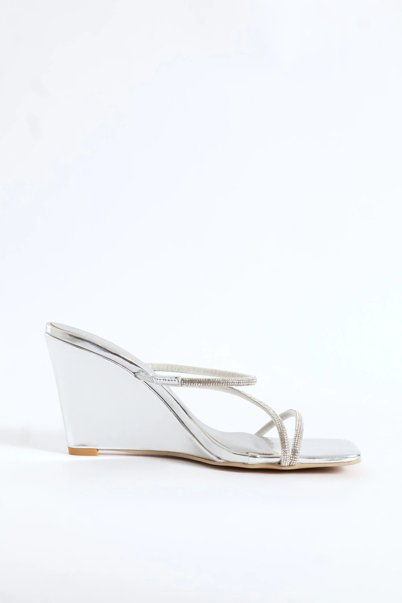 Diamante Z Strap Wedge Heel - Silver - Image 2