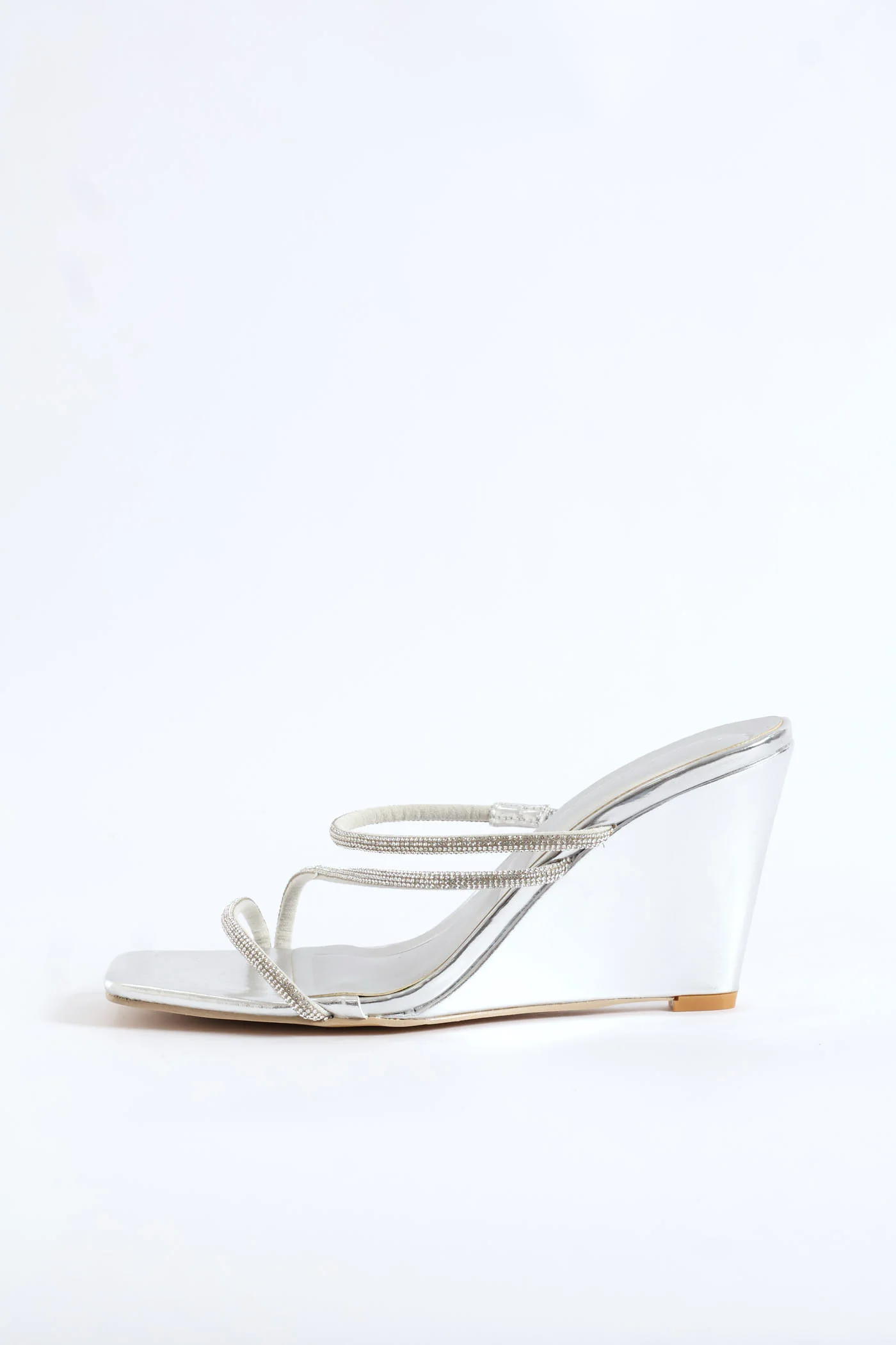 Diamante Z Strap Wedge Heel - Silver - Image 3