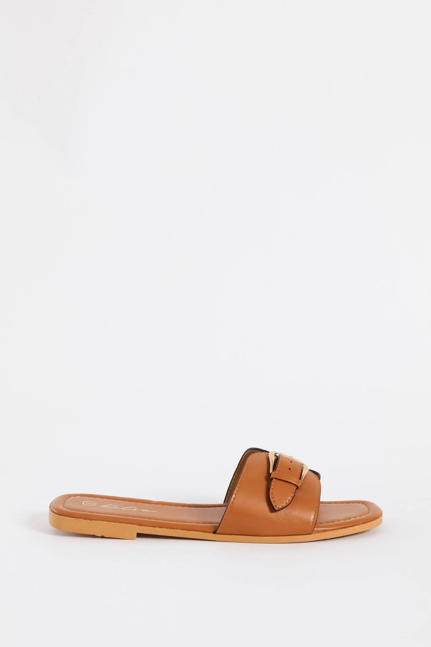 Diamond Shape Buckle Detail Sandal - Tan - Image 3