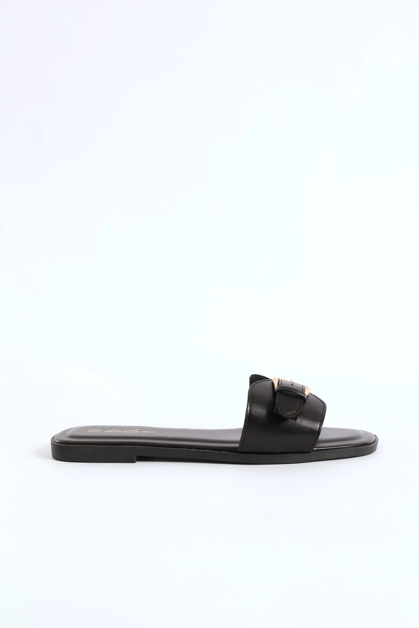 Diamond Shape Upper Buckle Detail Sandal - Black - Image 3