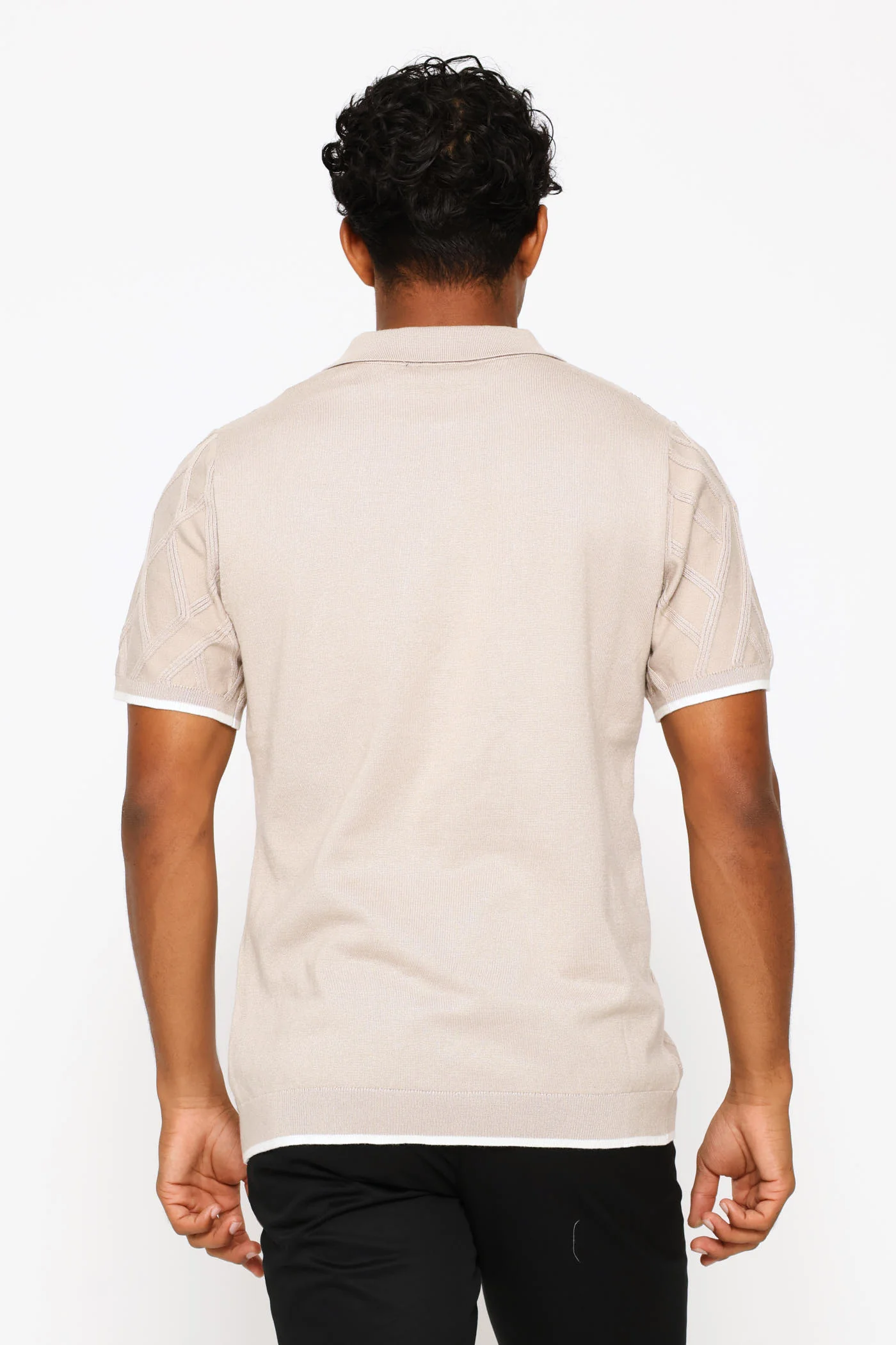 Diamond Textured Quarter Zip Knit Golfer - Stone - Image 4