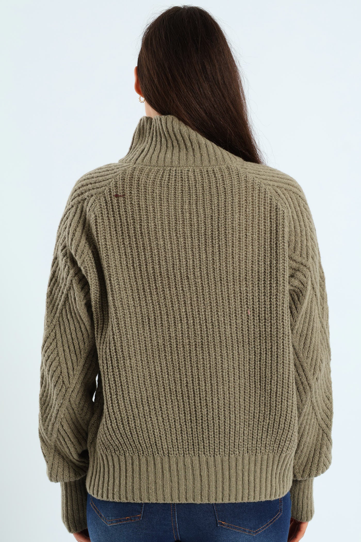 Heavy Yarn Knitwear Diamond Turtleneck - Light Fatigue - Image 3