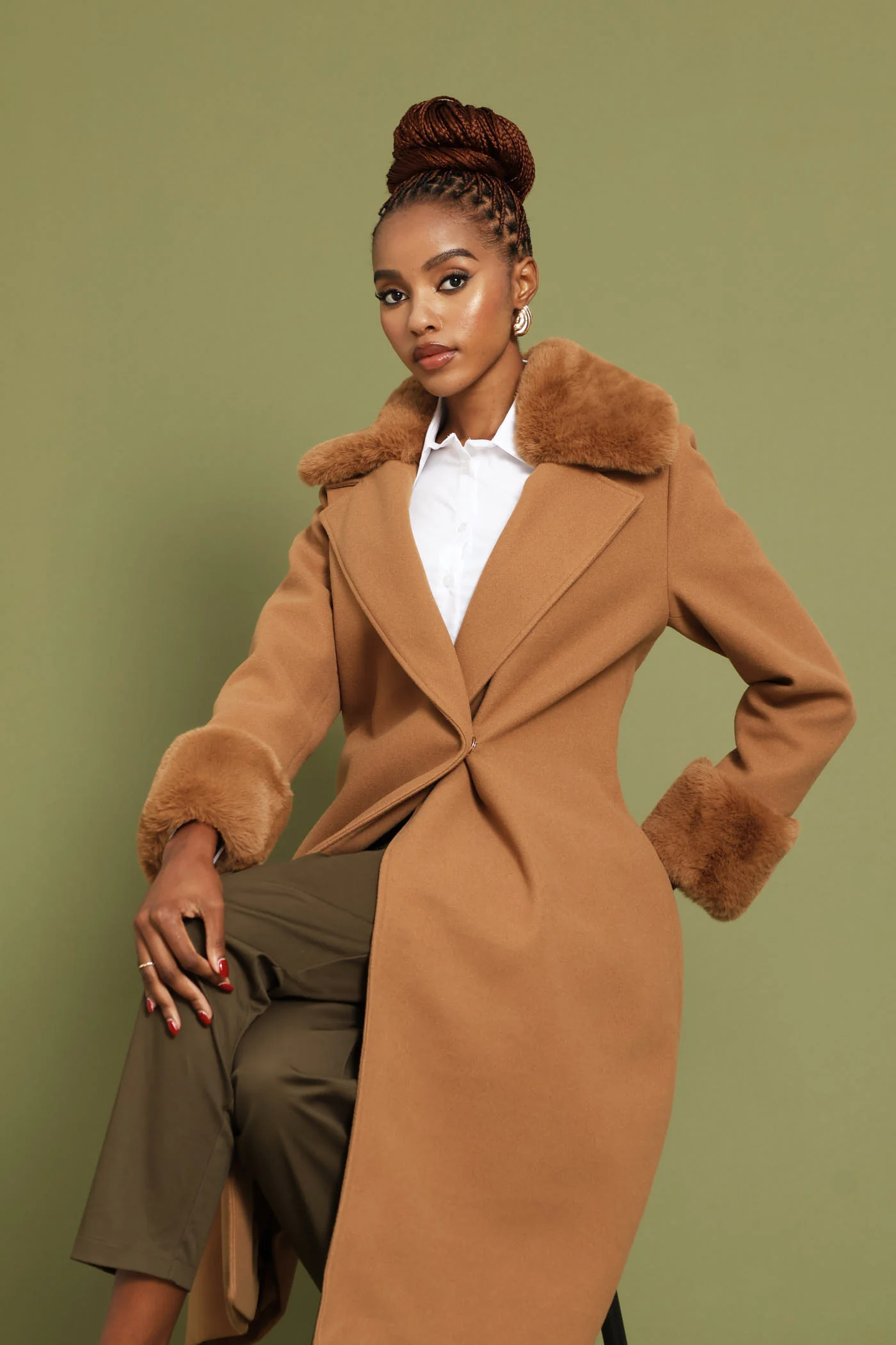 Diana Double Fur Sleeve Coat - Tan