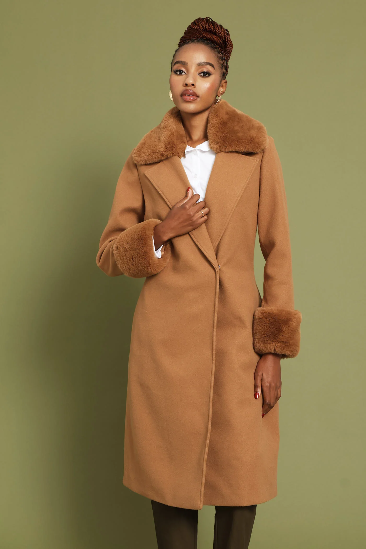 Diana Double Fur Sleeve Coat - Tan - Image 3