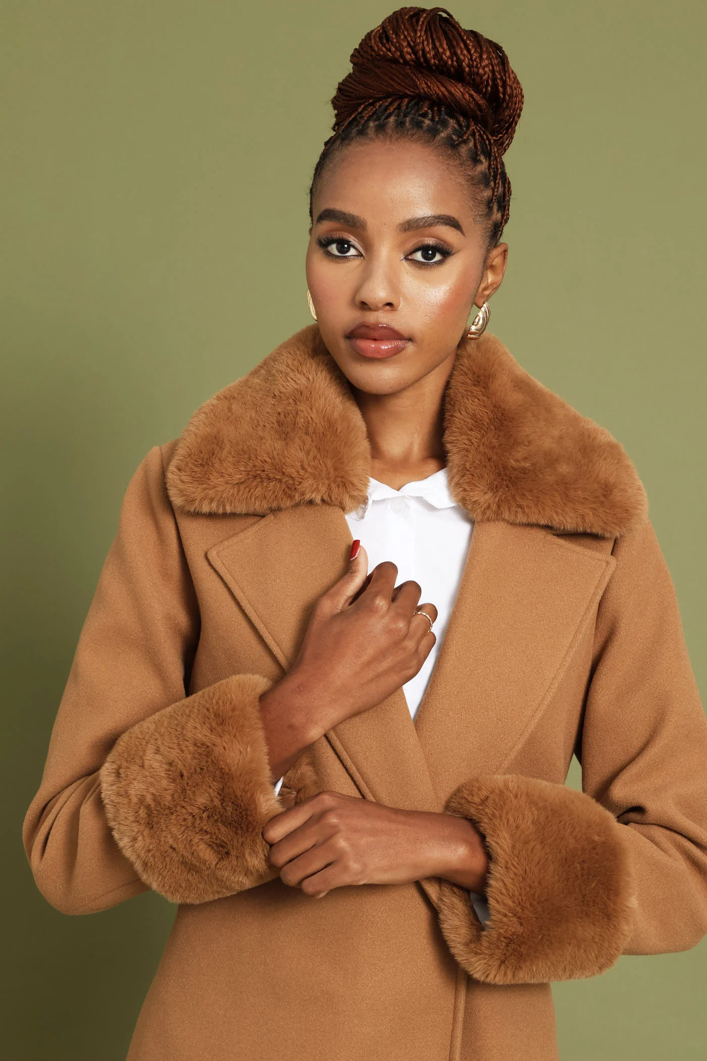 Diana Double Fur Sleeve Coat - Tan - Image 5