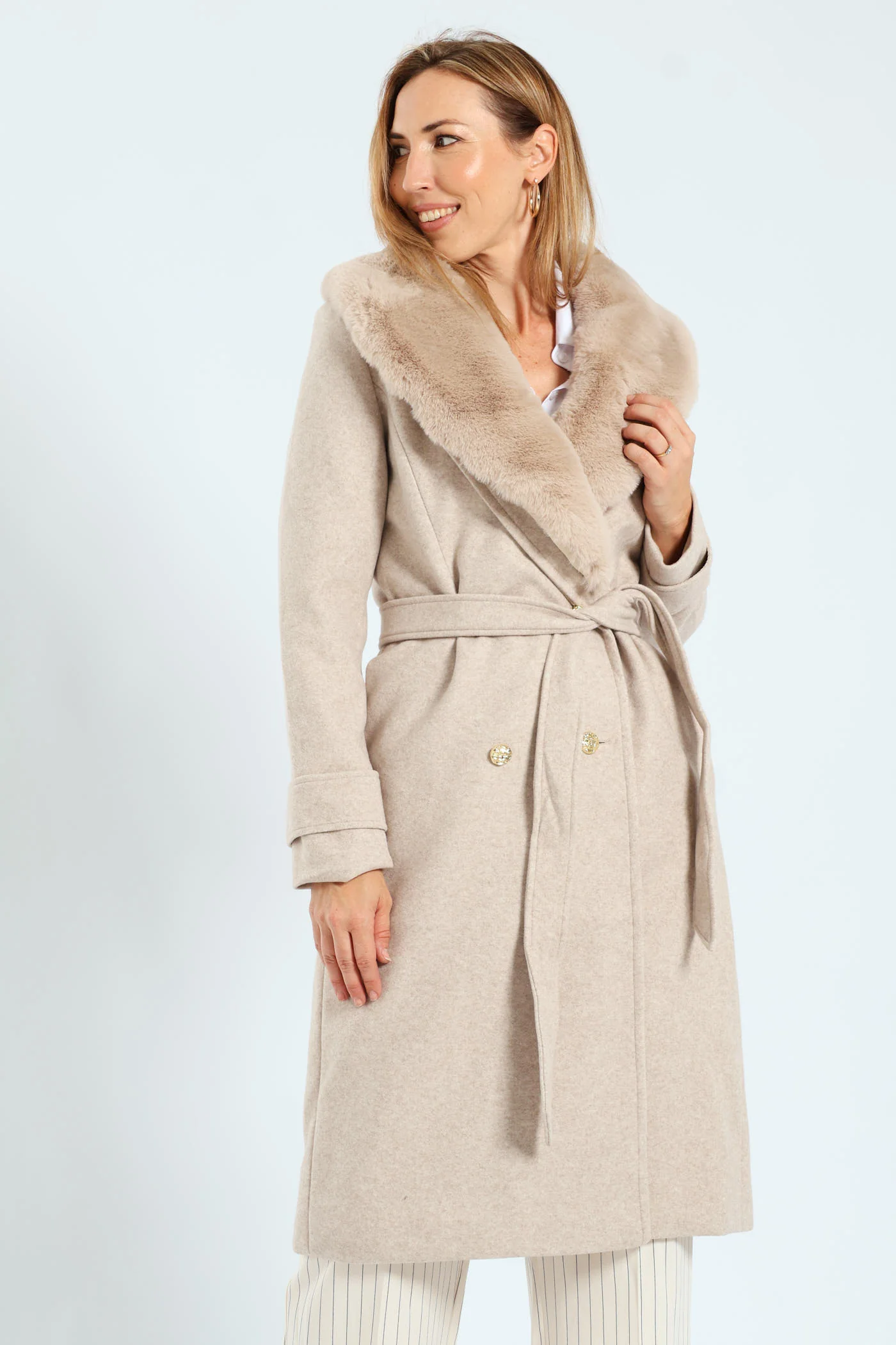 Diana Fur Collar Coat - Oatmeal - Image 11