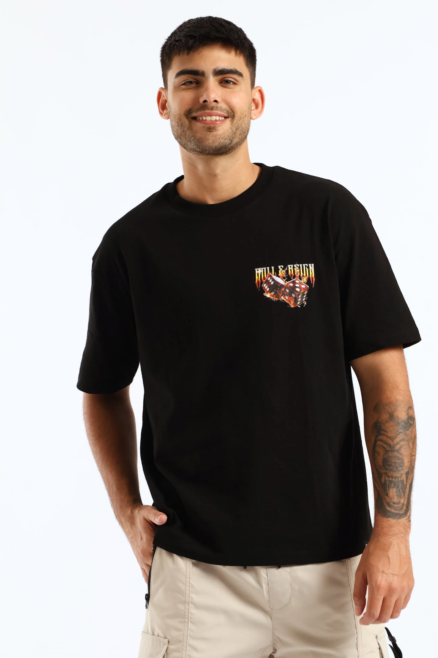 Dice Flame Oversized Tee - Black - Image 2