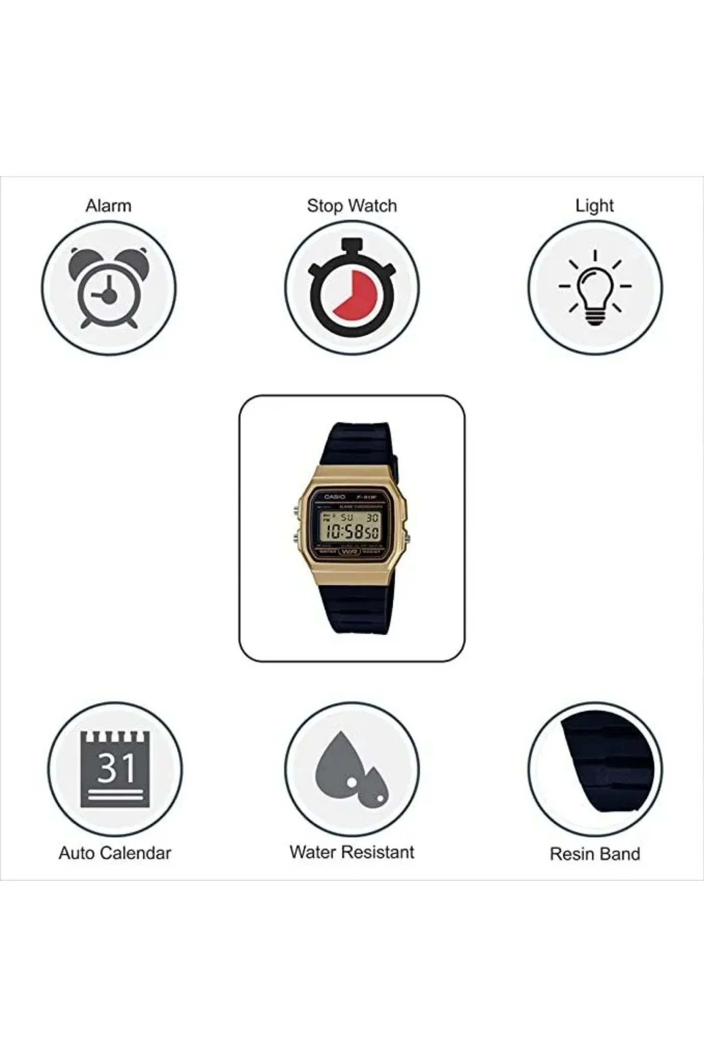 Digital Gold Case Watch - Black - Image 5