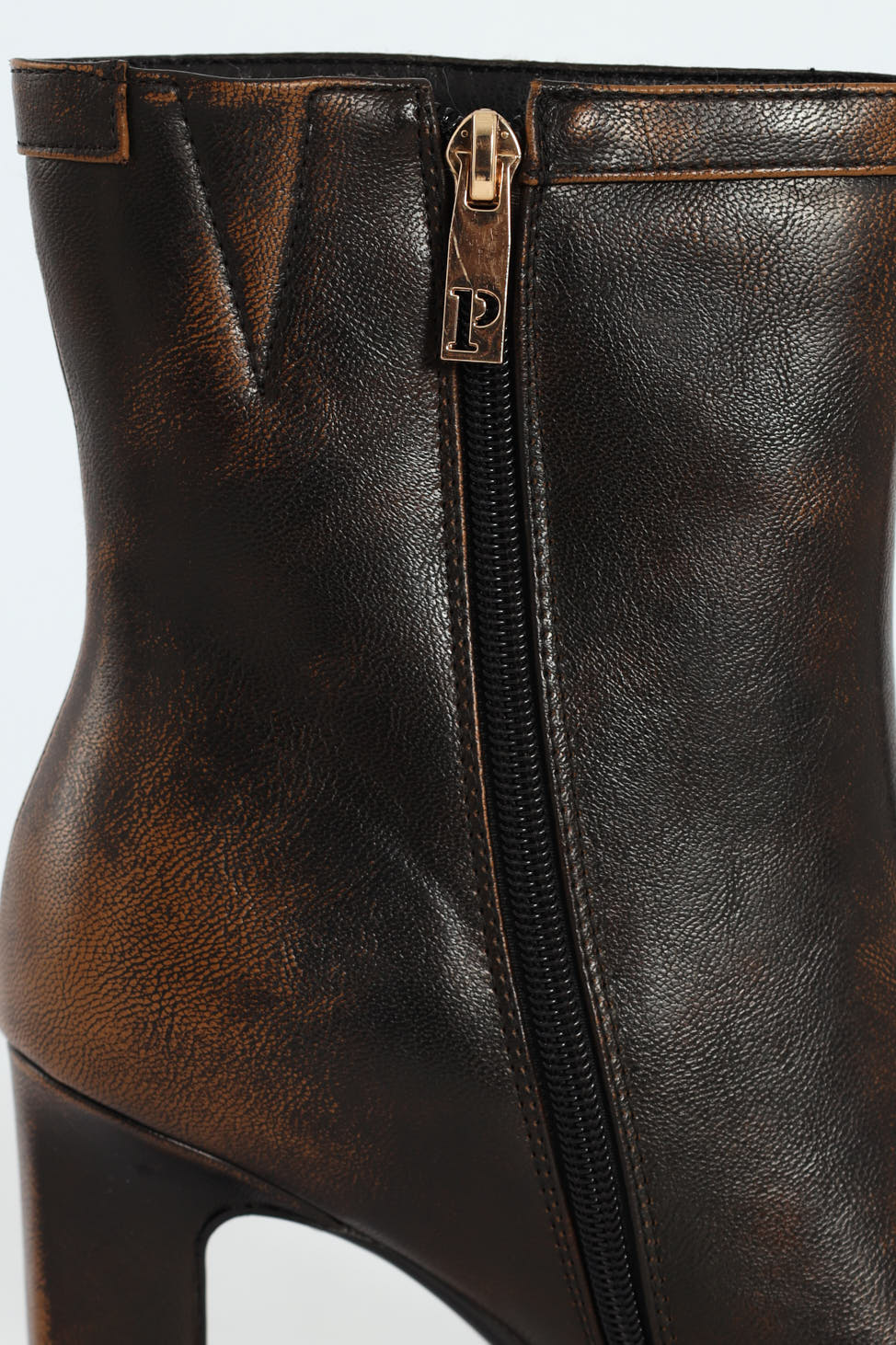 Distressed Pointed Toe Ankle Heeled Boot - Brown - Image 5