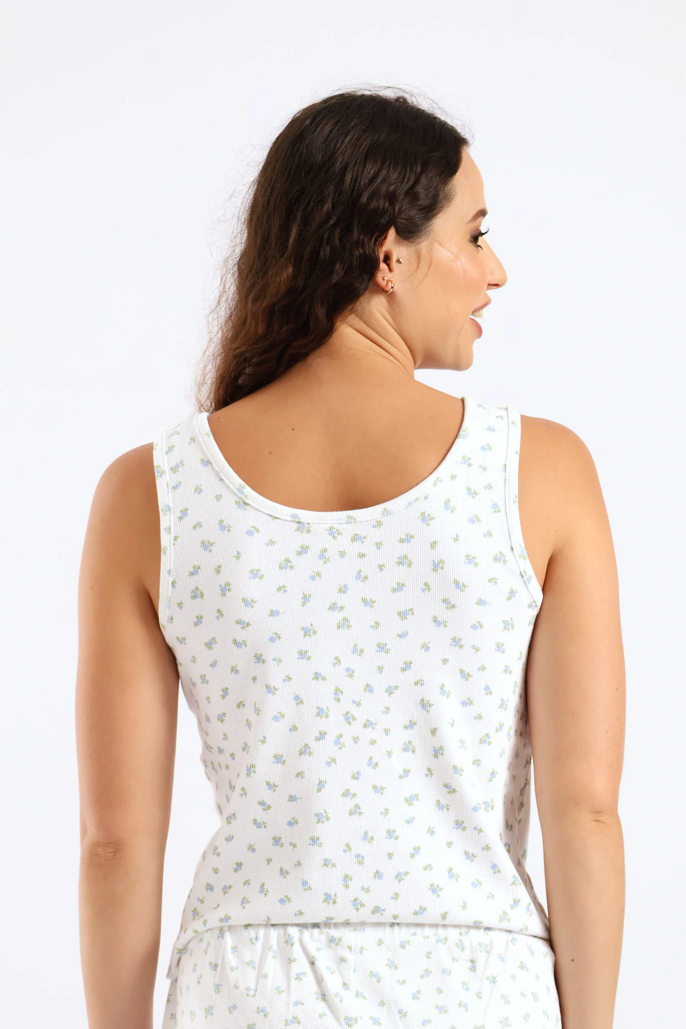 Ditsy Rib Knit Tank Top - White - Image 4