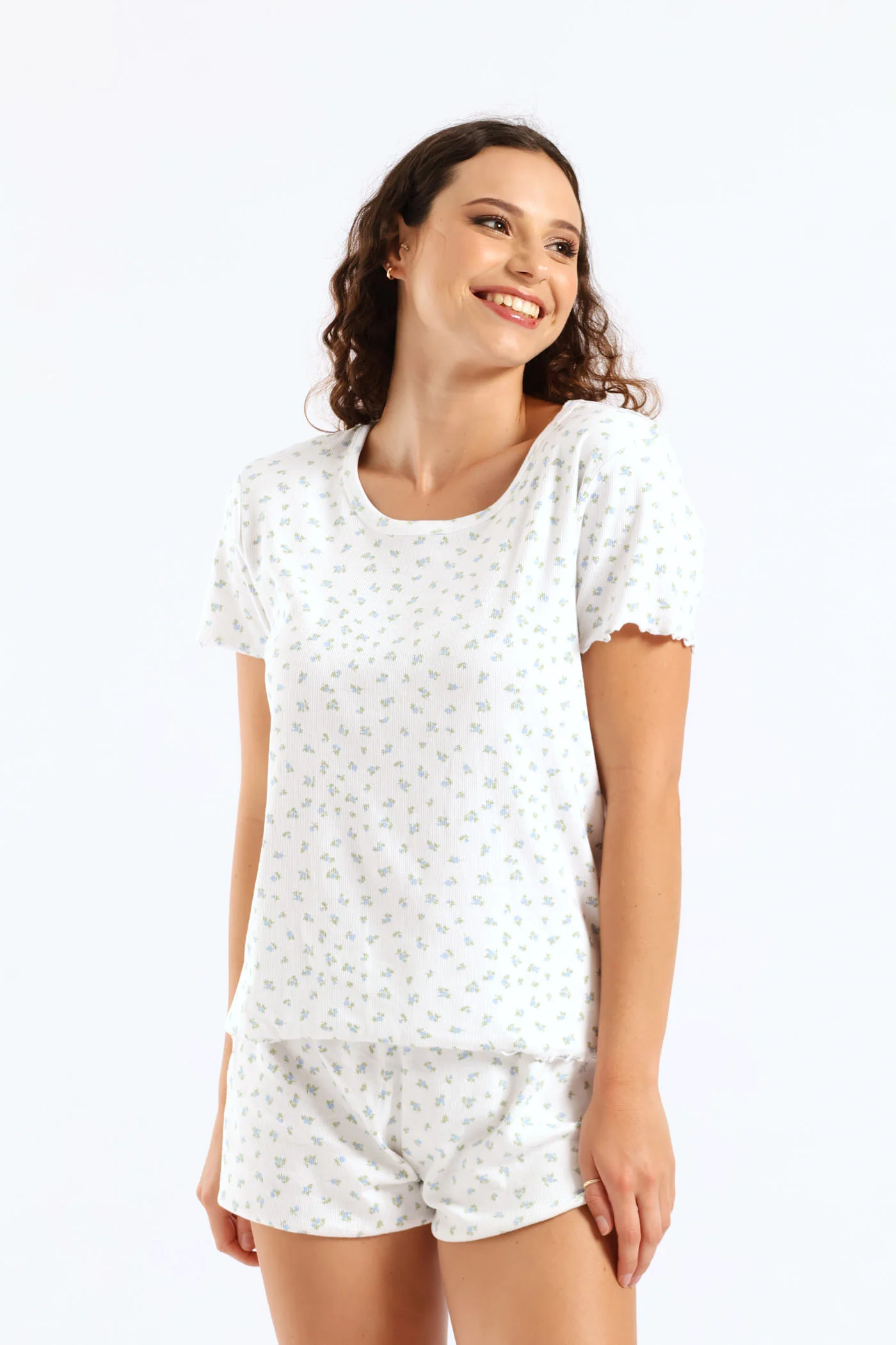 Ditsy Rib Knit Tee - White - Image 3