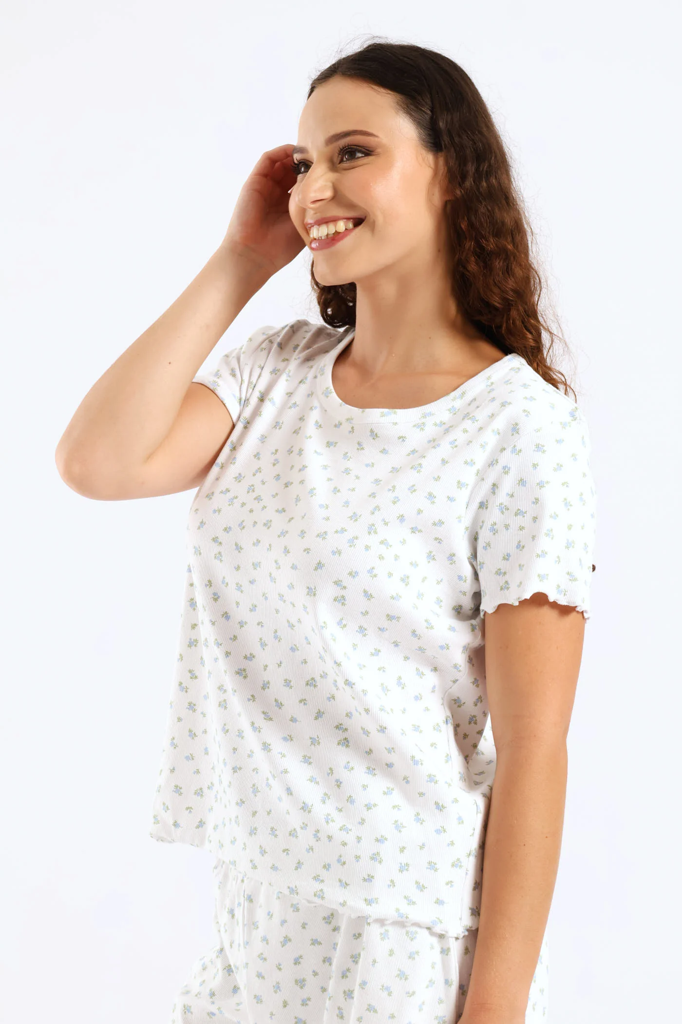 Ditsy Rib Knit Tee - White - Image 4