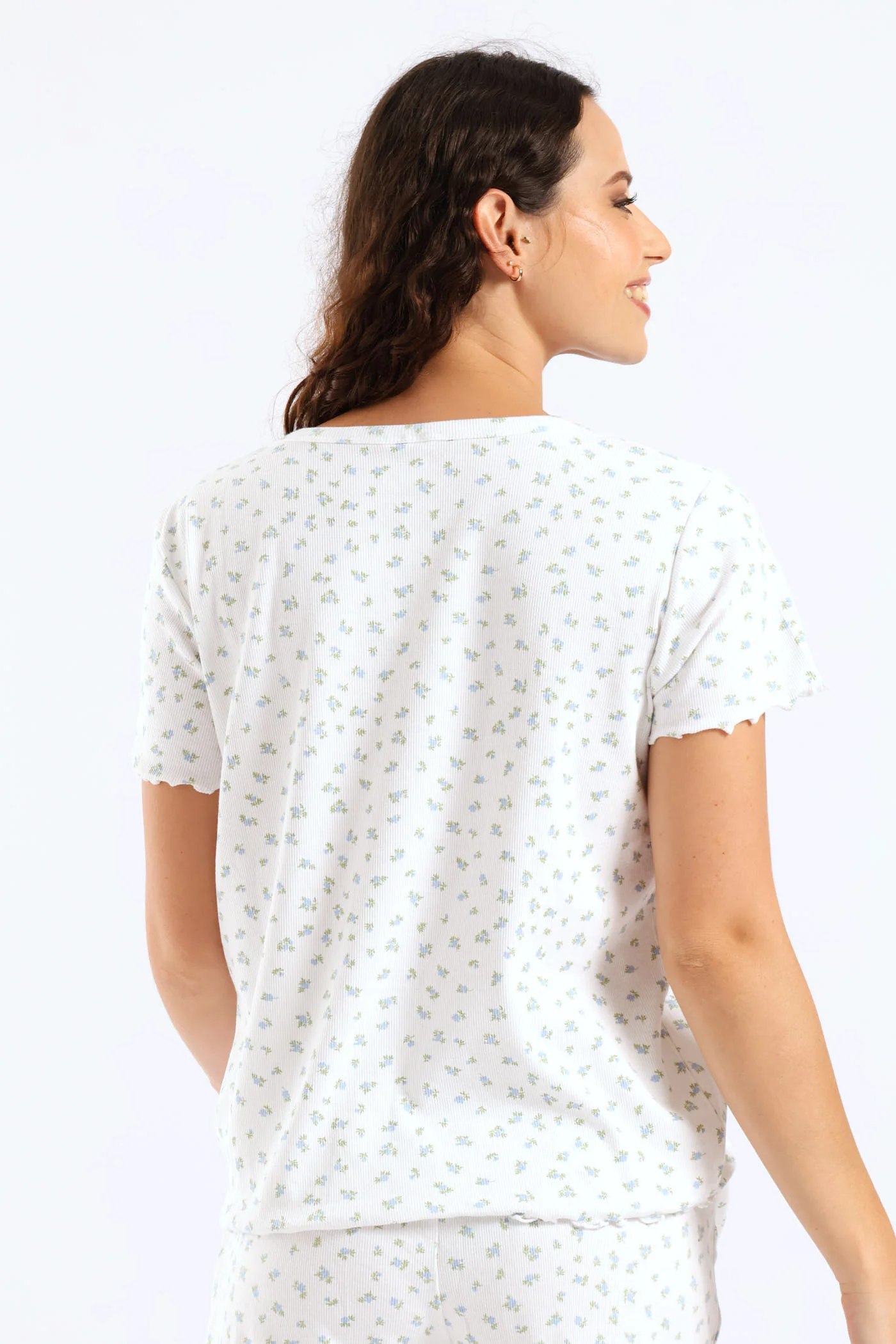 Ditsy Rib Knit Tee - White - Image 5