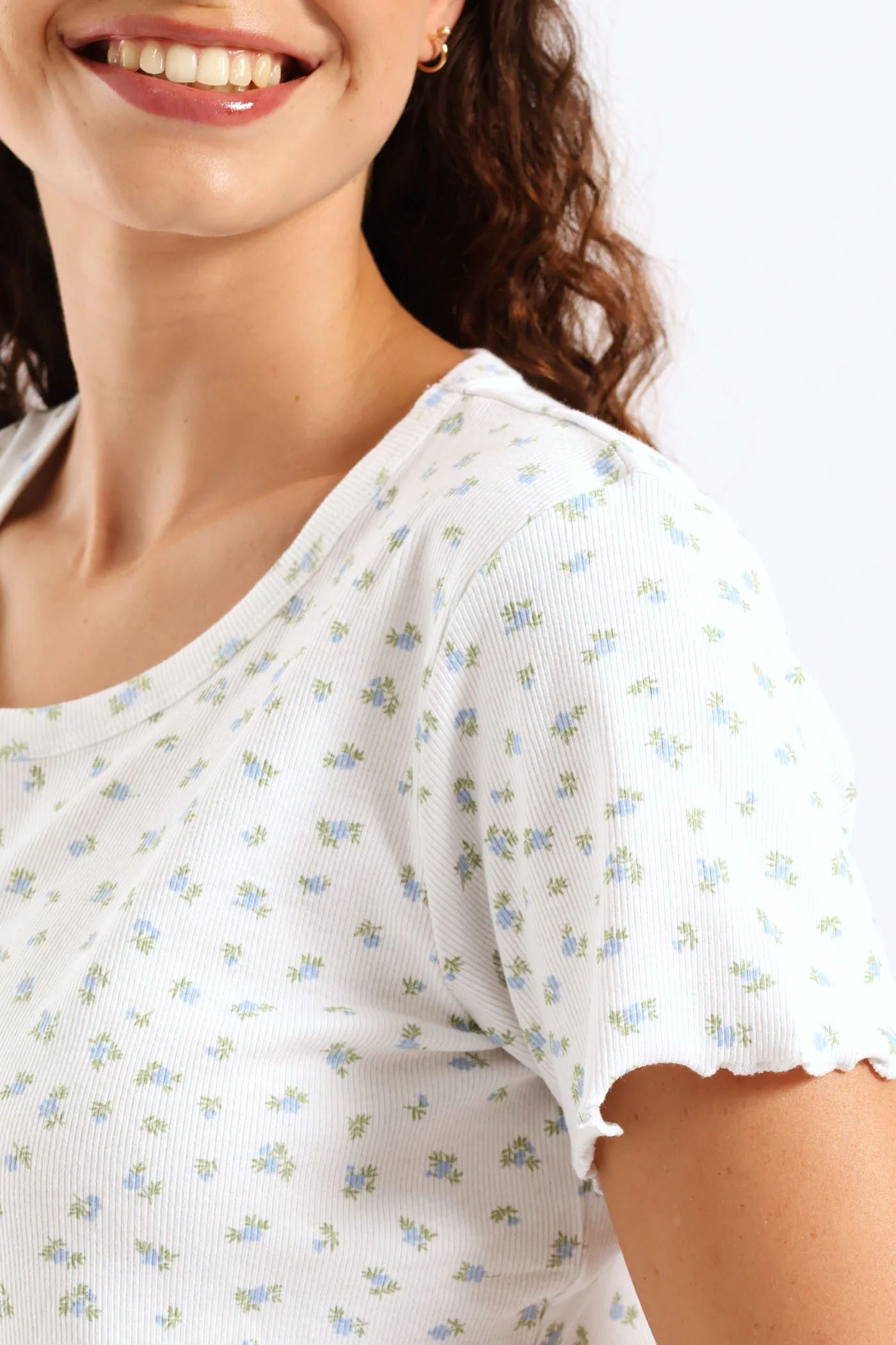 Ditsy Rib Knit Tee - White - Image 6