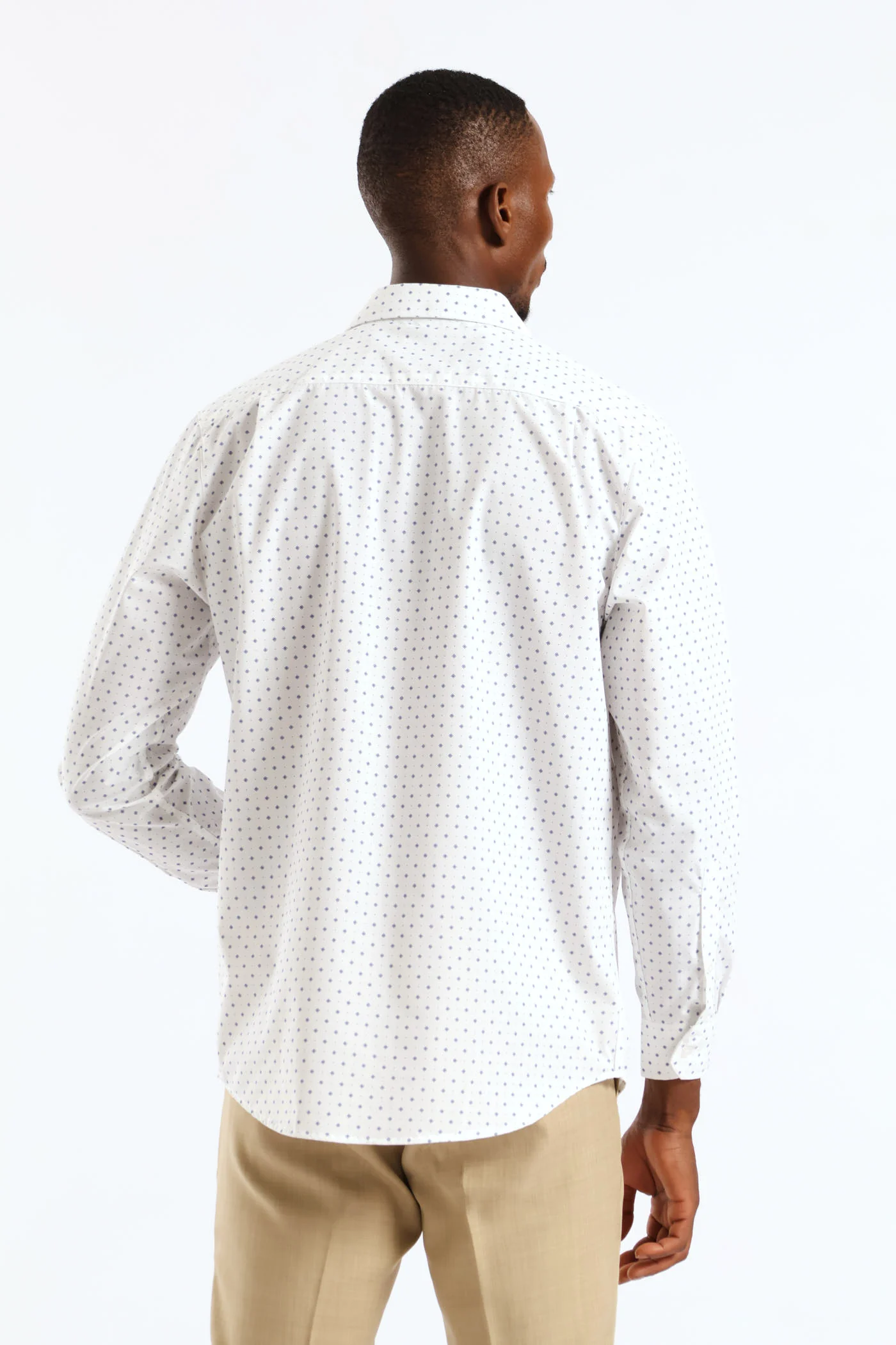 Ditsy Spotted Geometric Printed Shirt - White/Navy - Image 4