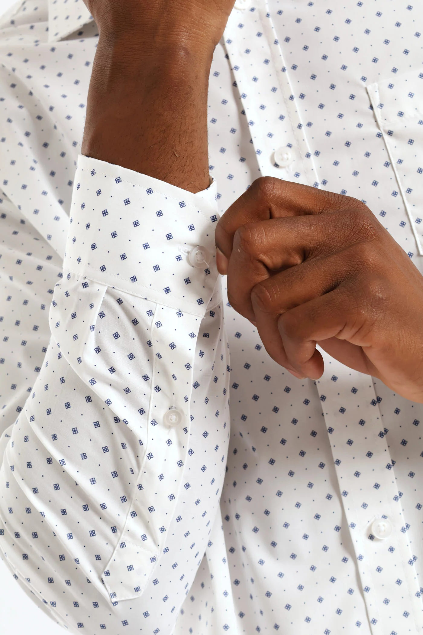 Ditsy Spotted Geometric Printed Shirt - White/Navy - Image 5