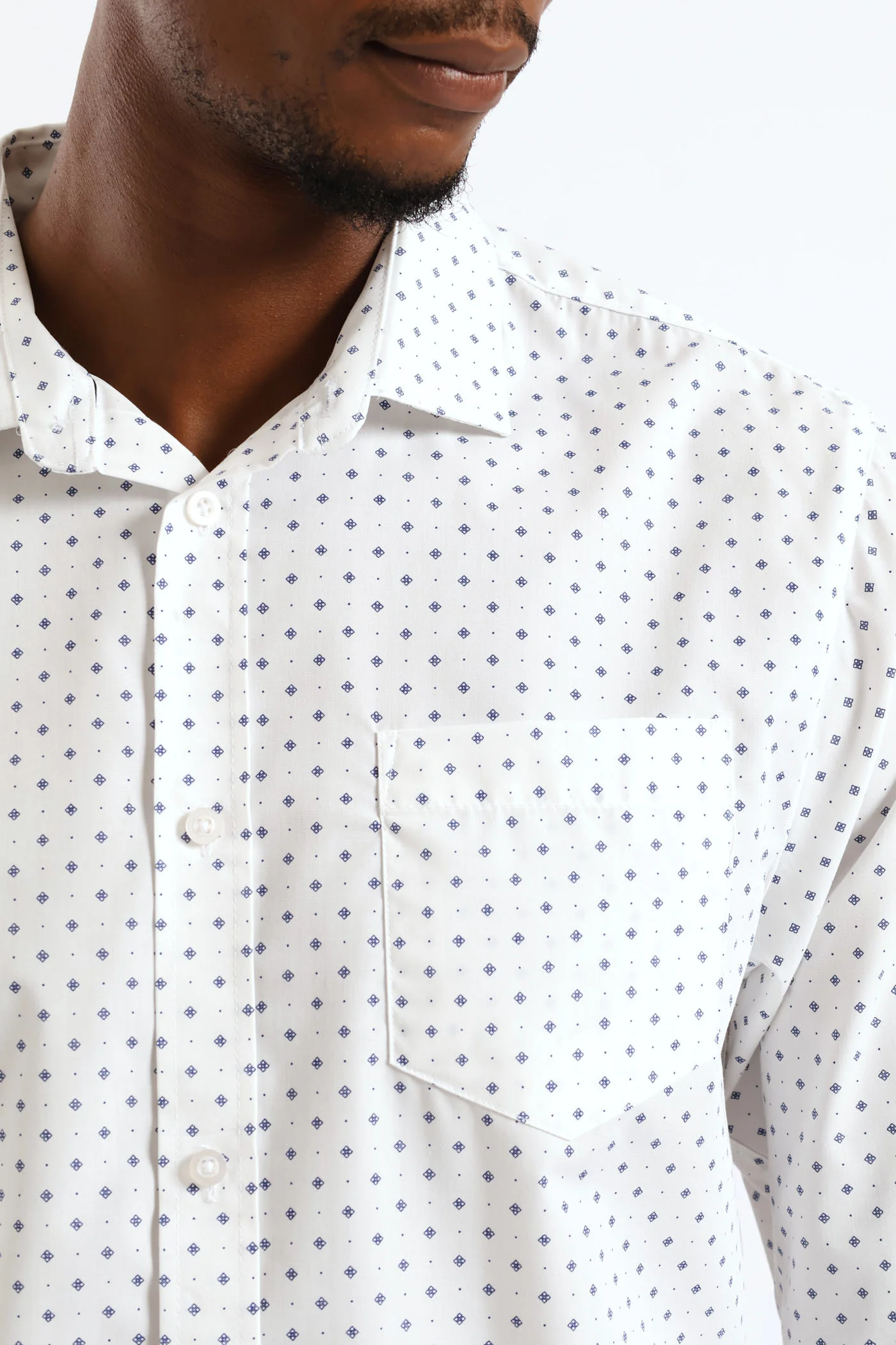 Ditsy Spotted Geometric Printed Shirt - White/Navy - Image 6