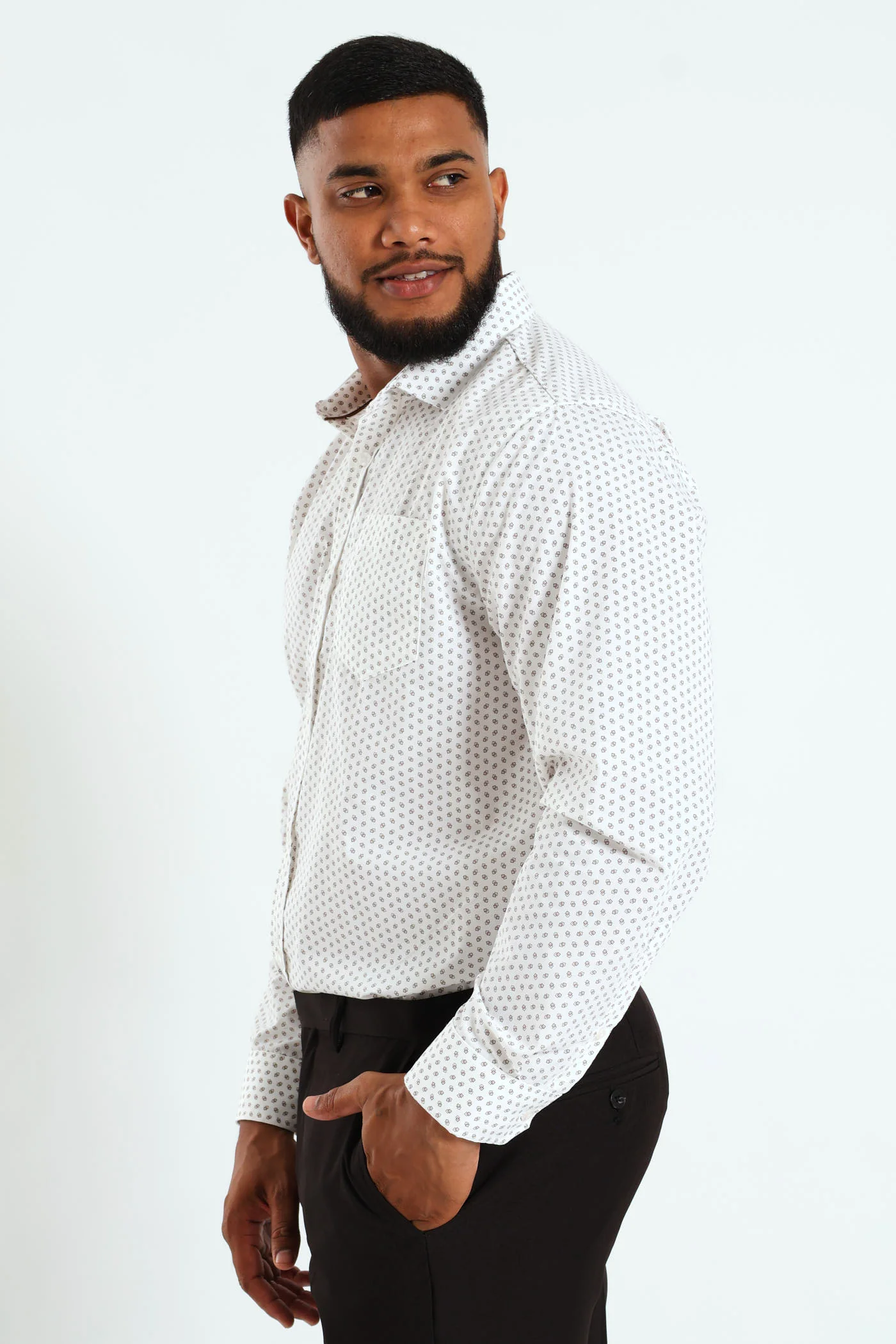 Ditsy Square Print Shirt - White/Beige - Image 2
