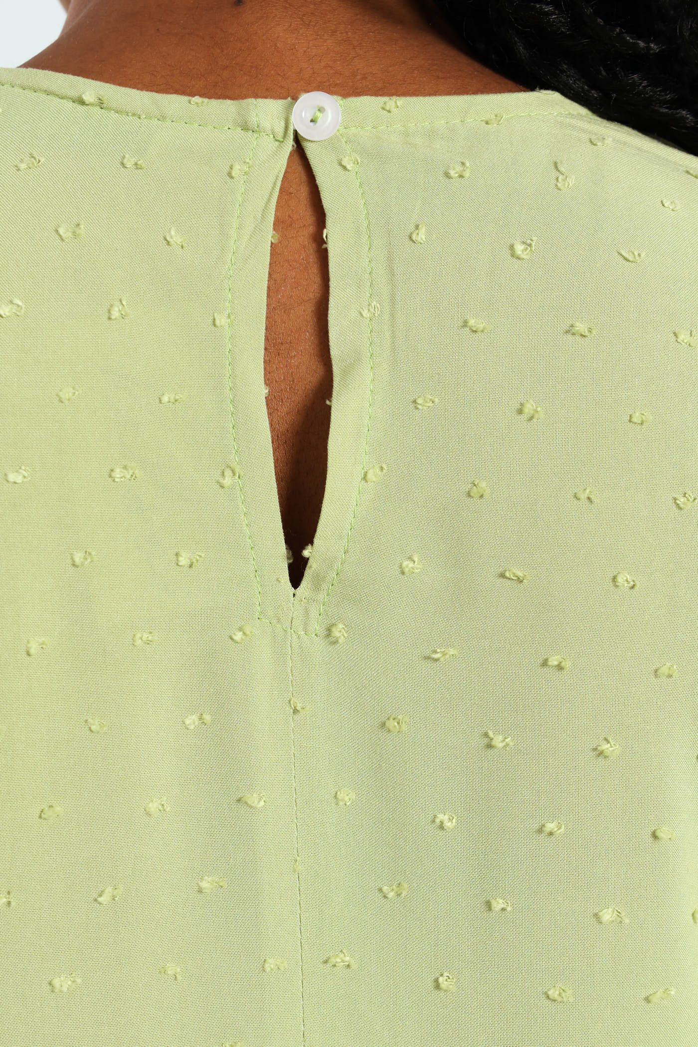 Dobby Clip Spot Popover Babydoll Blouse - Matcha - Image 5