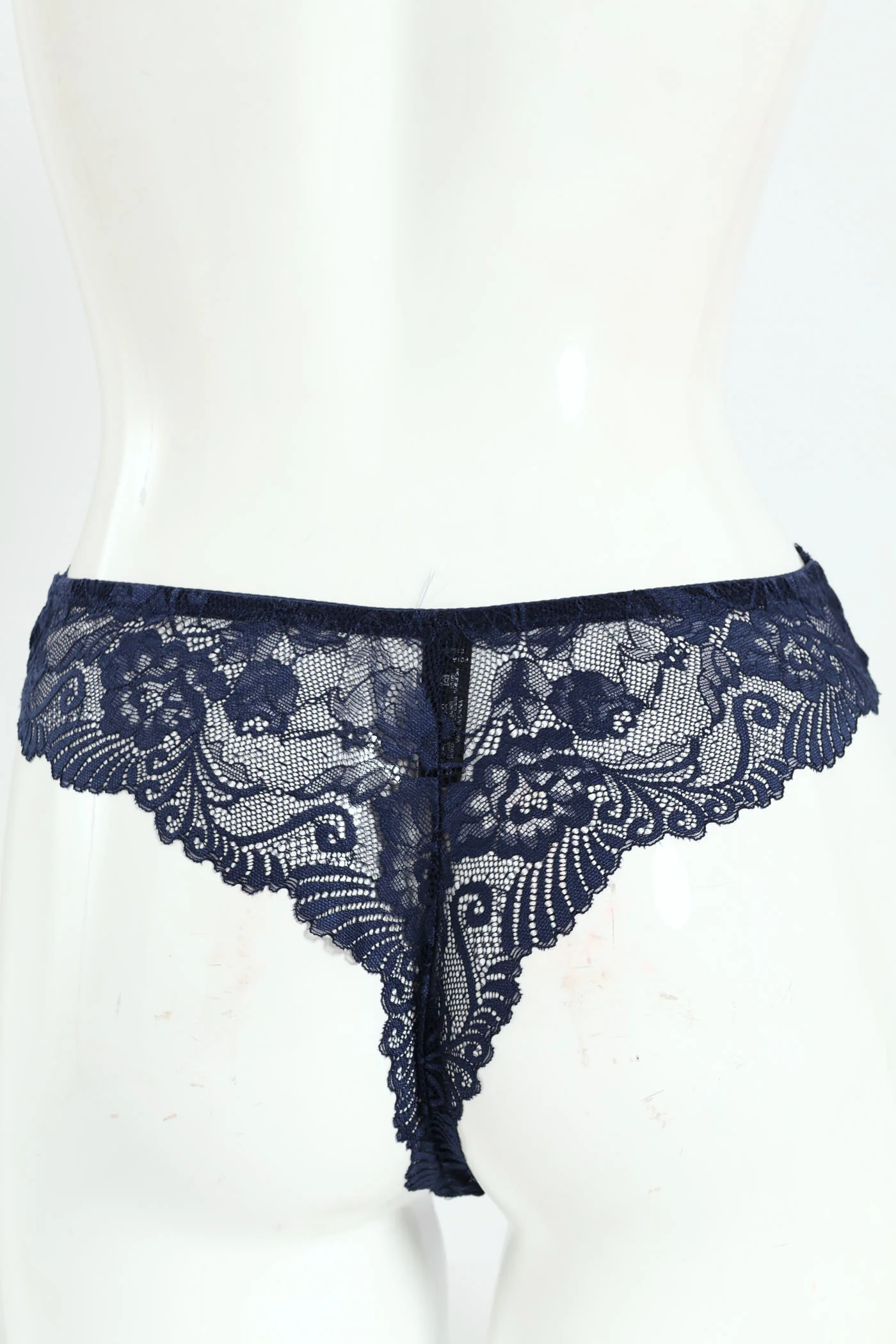 Dobby Mesh & Lace Bikini Panties - Navy - Image 2