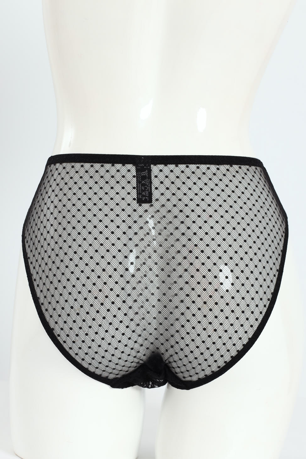 Dobby Mesh & Lace Bikini Panty - Black - Image 2