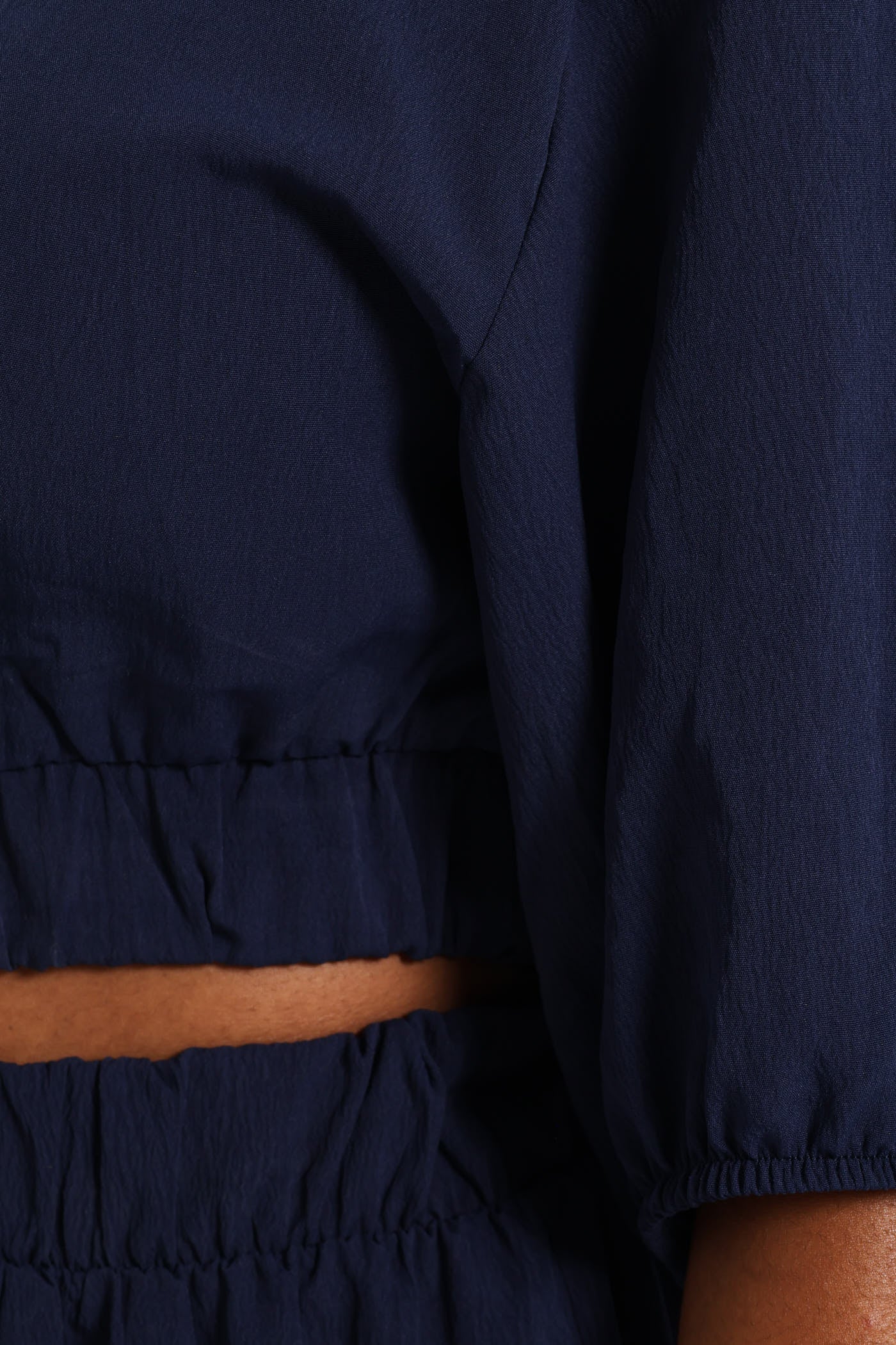Dolman Bubble Sleeve Waisted Top - Navy - Image 5