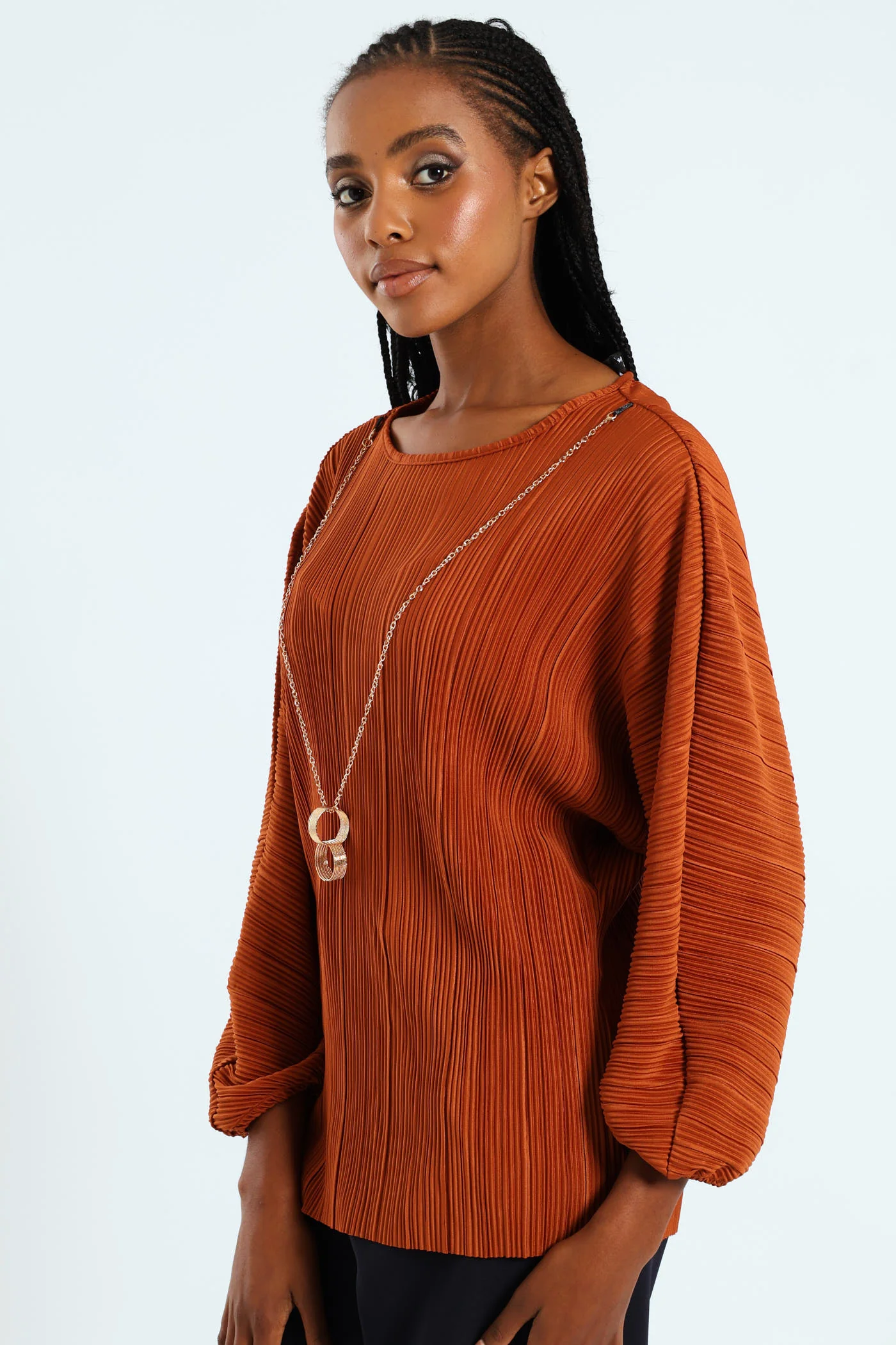 Dolman Plisse Blouse - Copper - Image 2