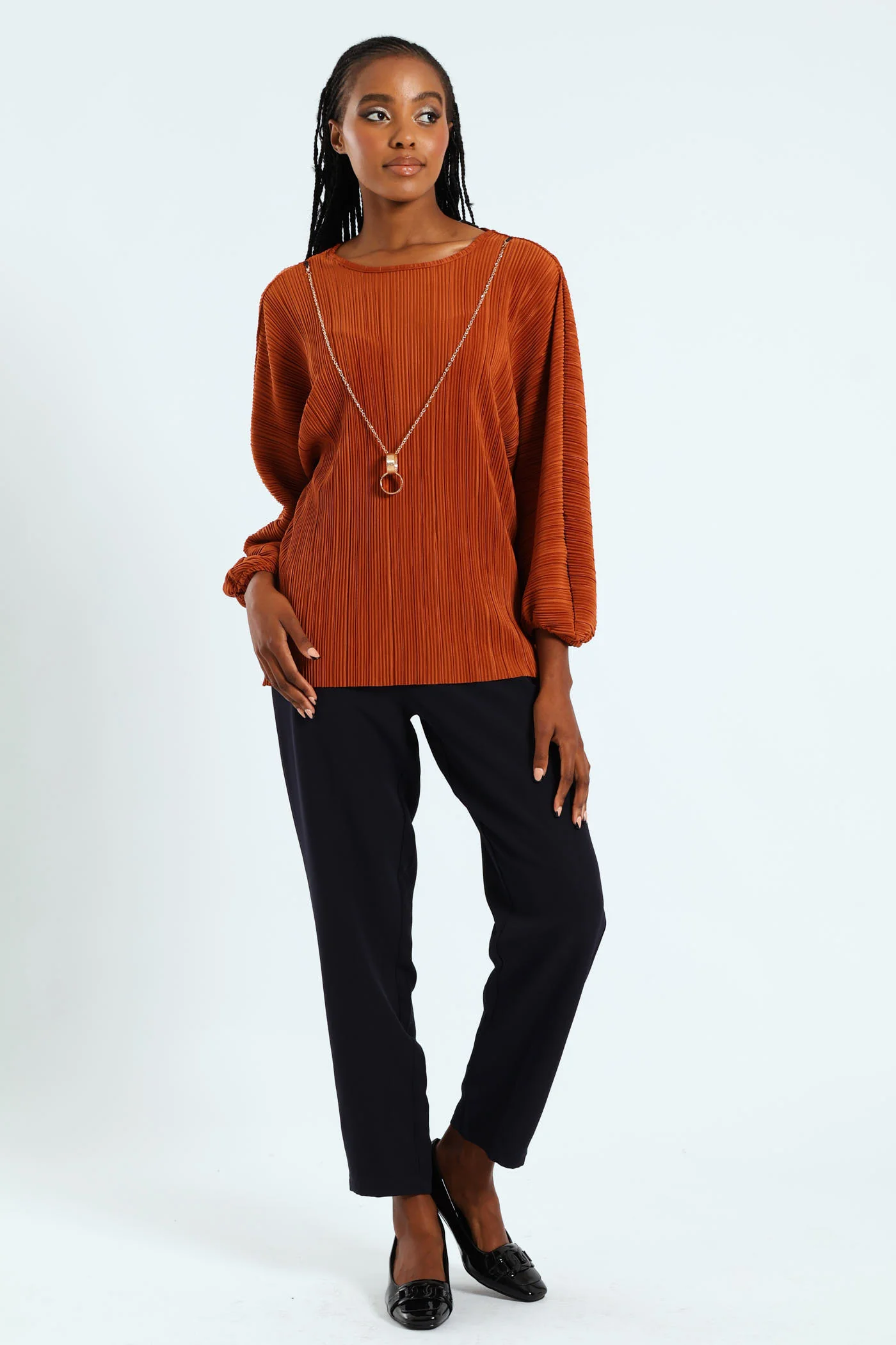 Dolman Plisse Blouse - Copper - Image 6