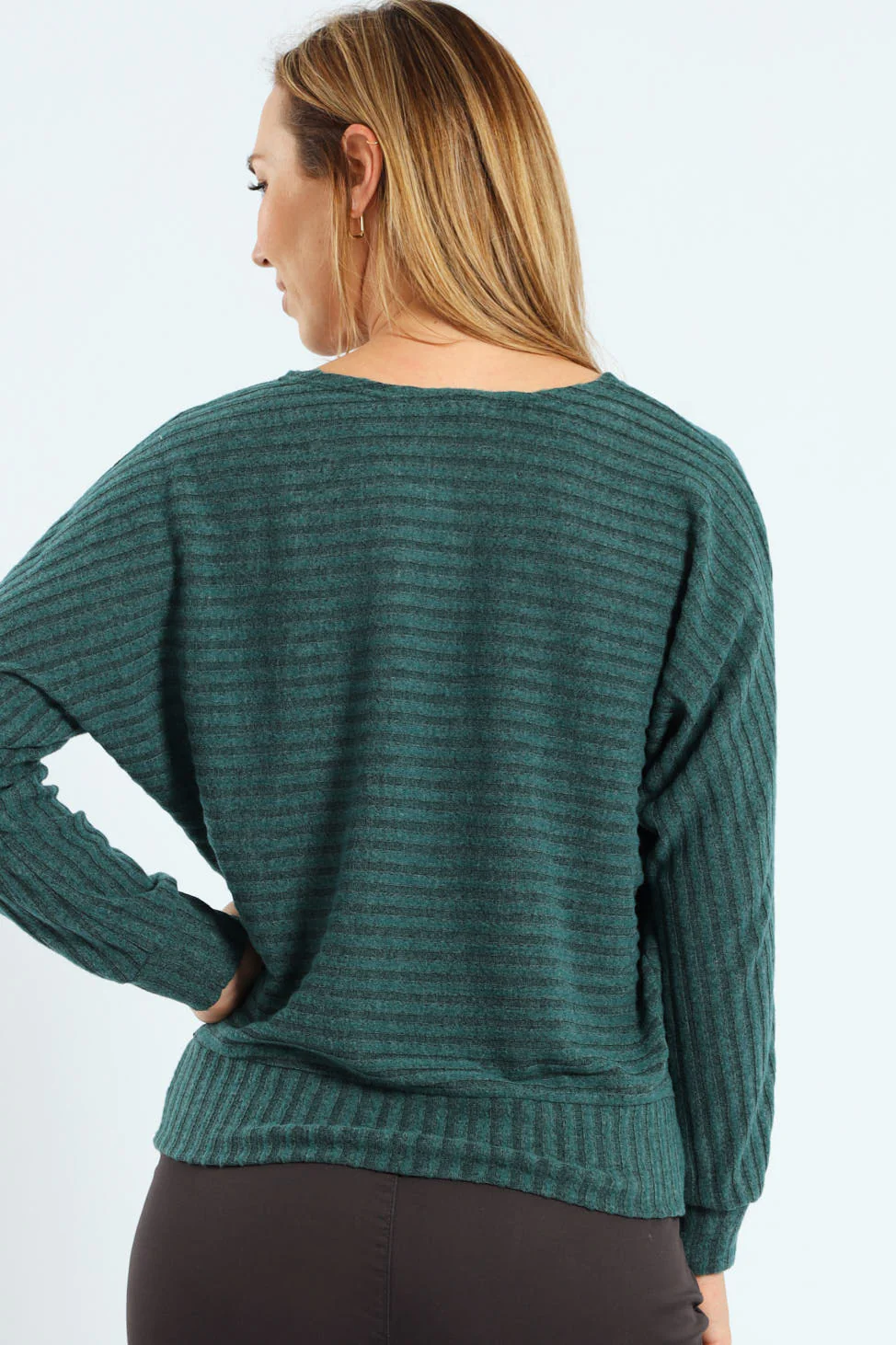 Dolman Sleeve Ribbed Top - Bottle Green - Image 2